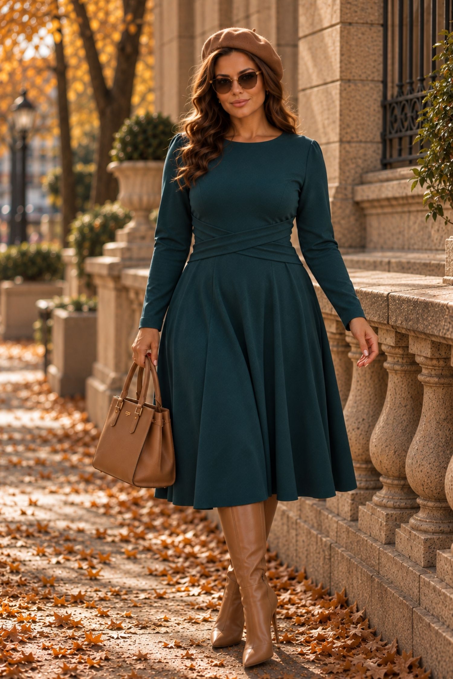 Rochie din jersey cu viscoza verde-petrol midi in clos cu detalii frontale- StarShinerS 1 - StarShinerS.ro