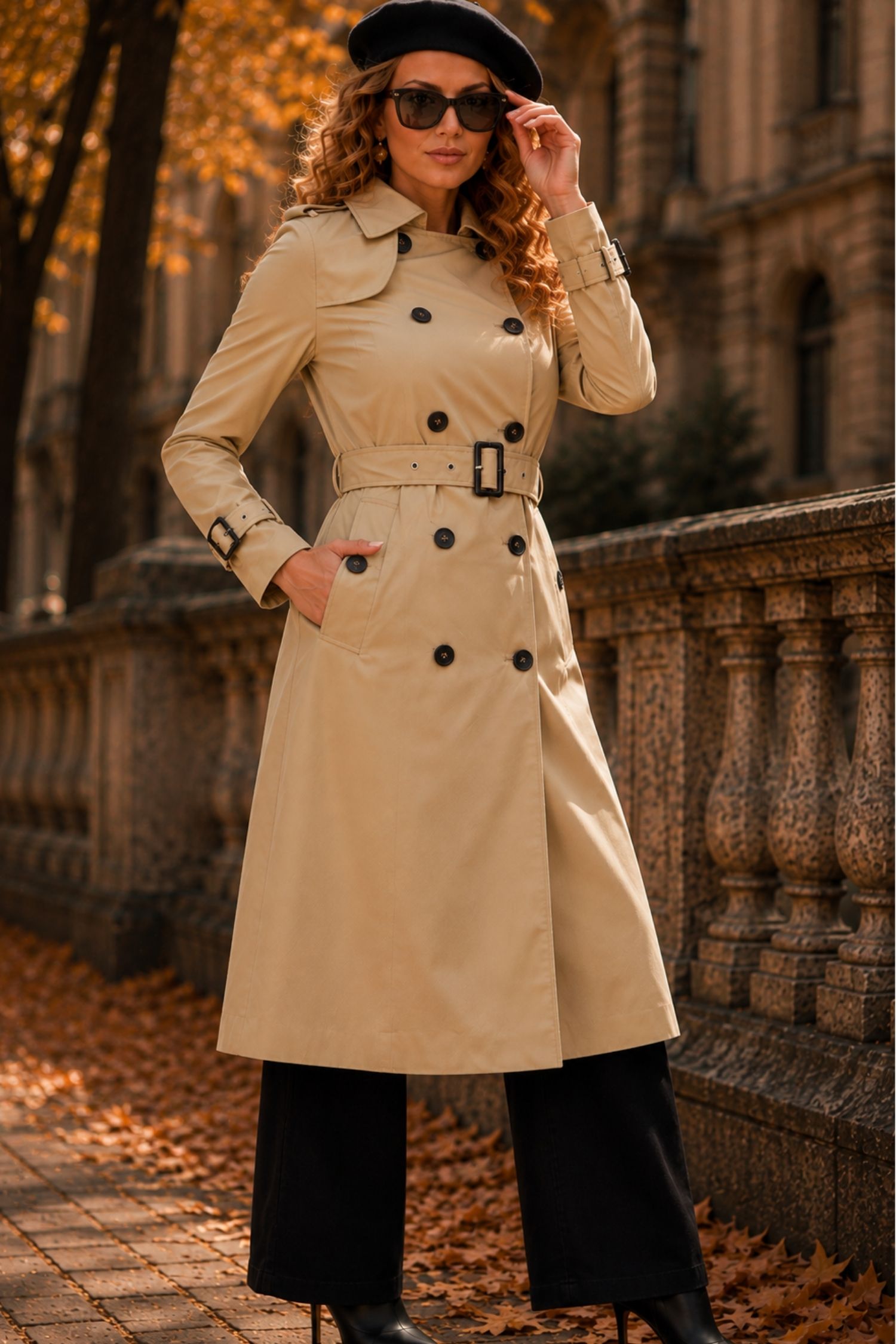 Trench din fas bej cu un croi drept accesorizat cu cordon 2 - StarShinerS.ro