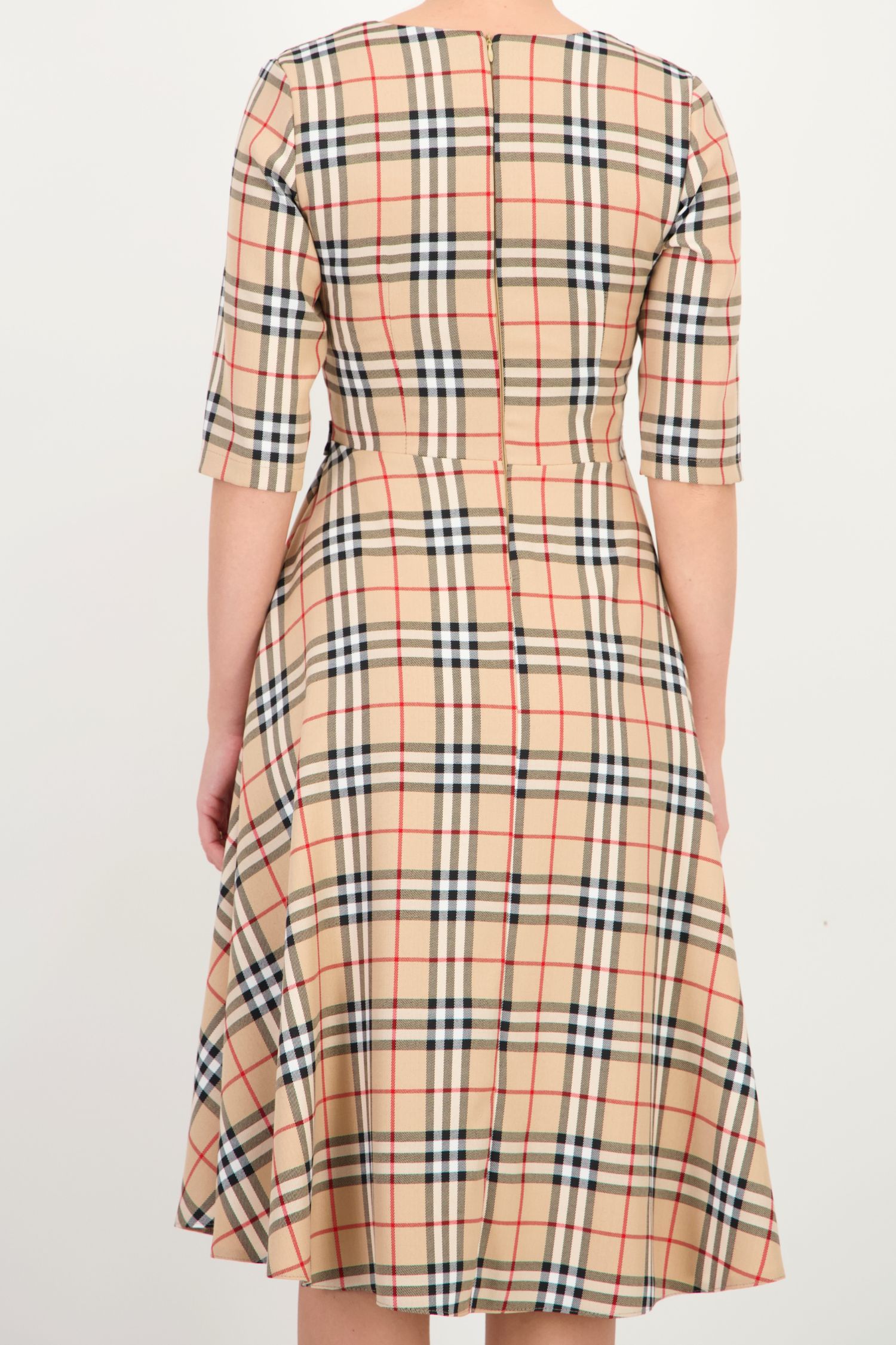 Rochie cu carouri midi in clos cu decolteu in V si cordon - StarShinerS 4 - StarShinerS.ro