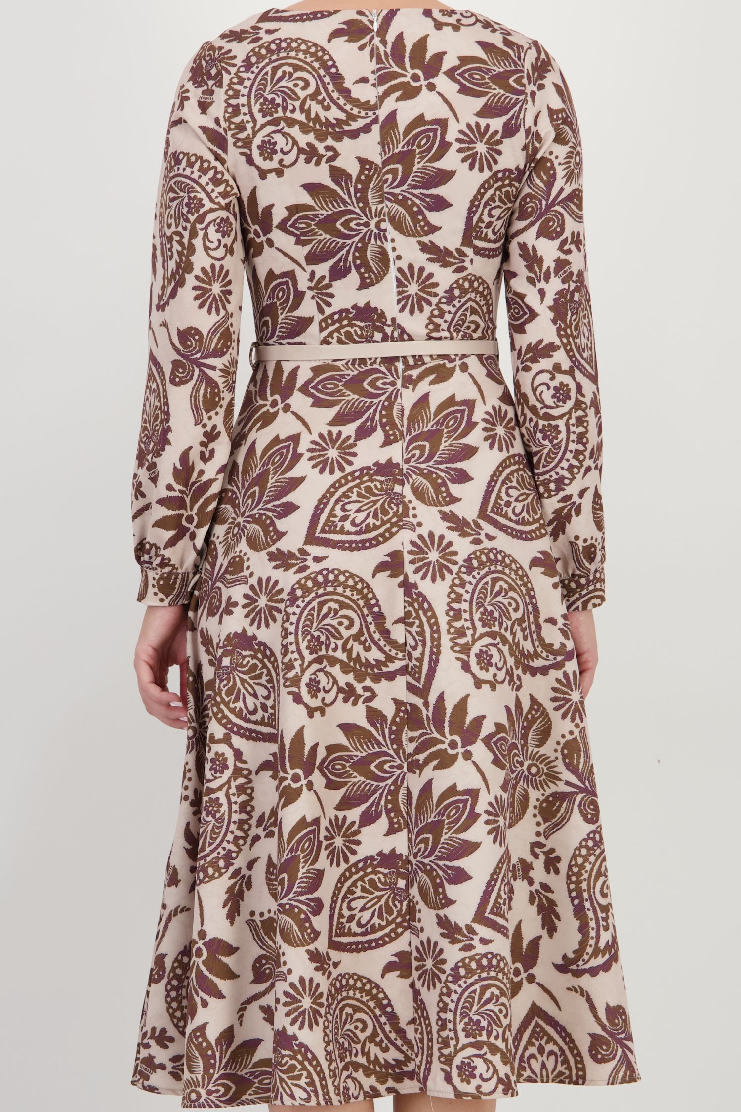 Rochie maro midi imprimata in clos cu brosa florala si curea - StarShinerS 6 - StarShinerS.ro