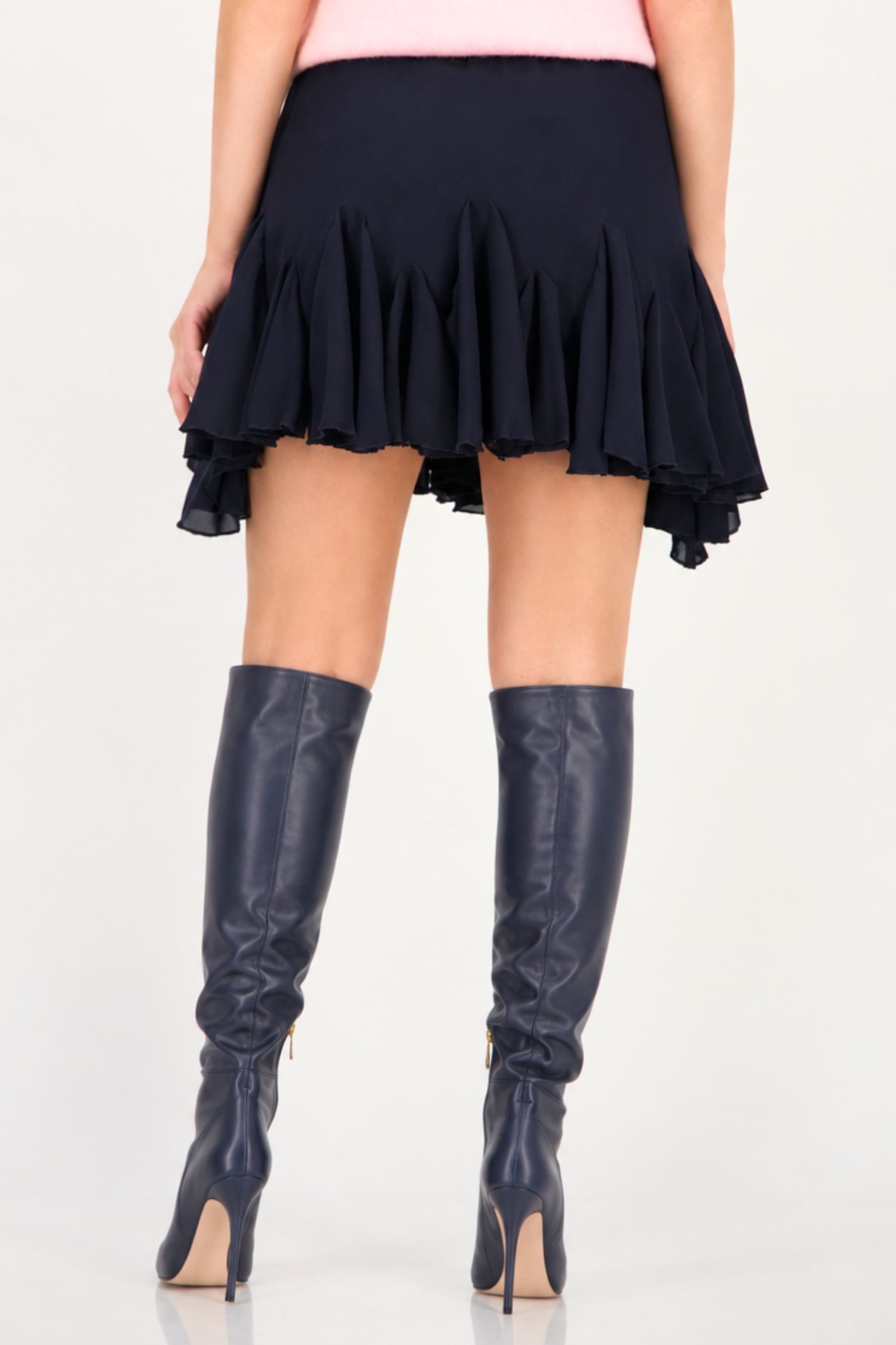 Fusta din voal bleumarin scurta in clos cu elastic in talie 3 - StarShinerS.ro
