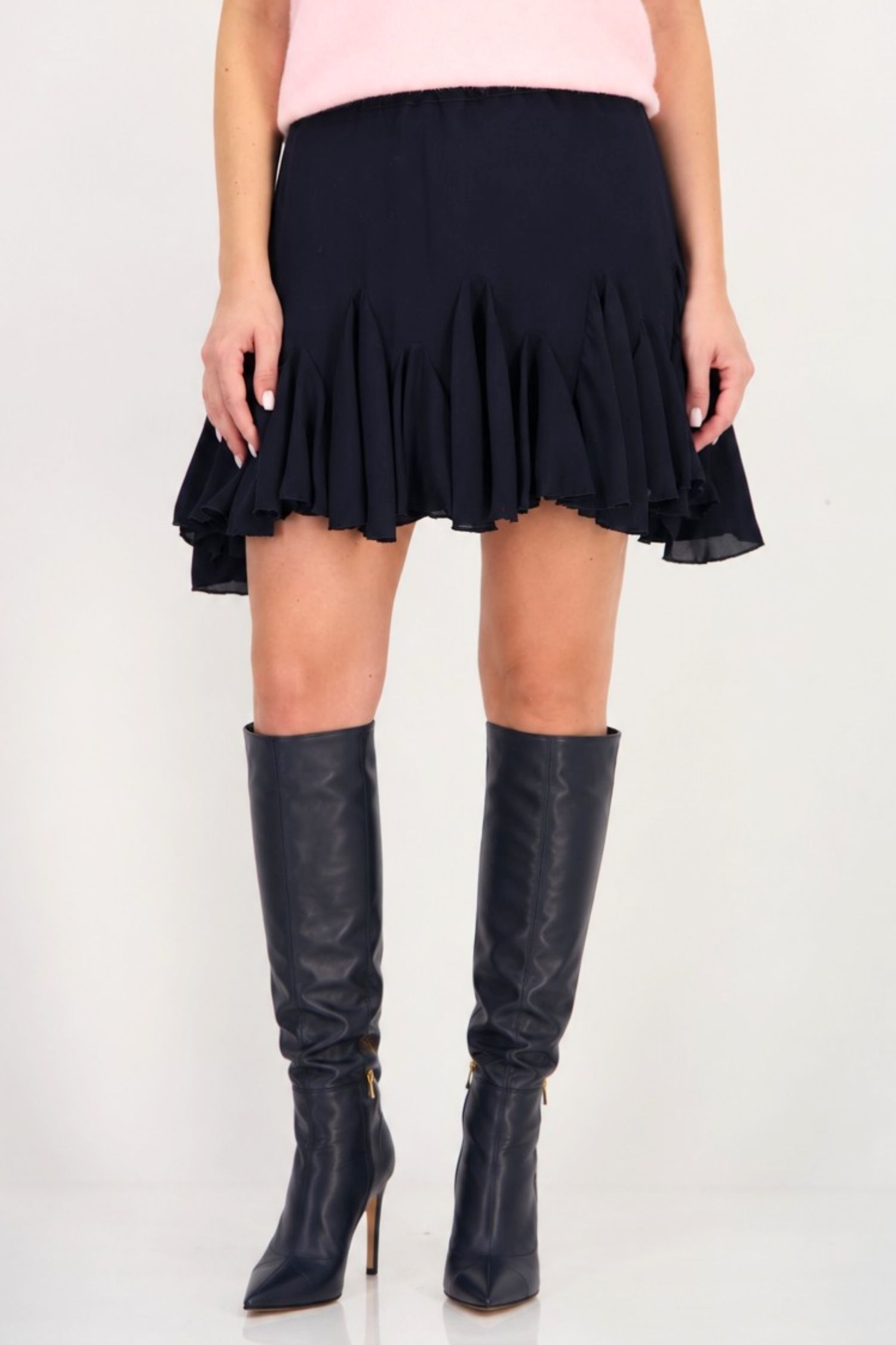 Fusta din voal bleumarin scurta in clos cu elastic in talie 4 - StarShinerS.ro