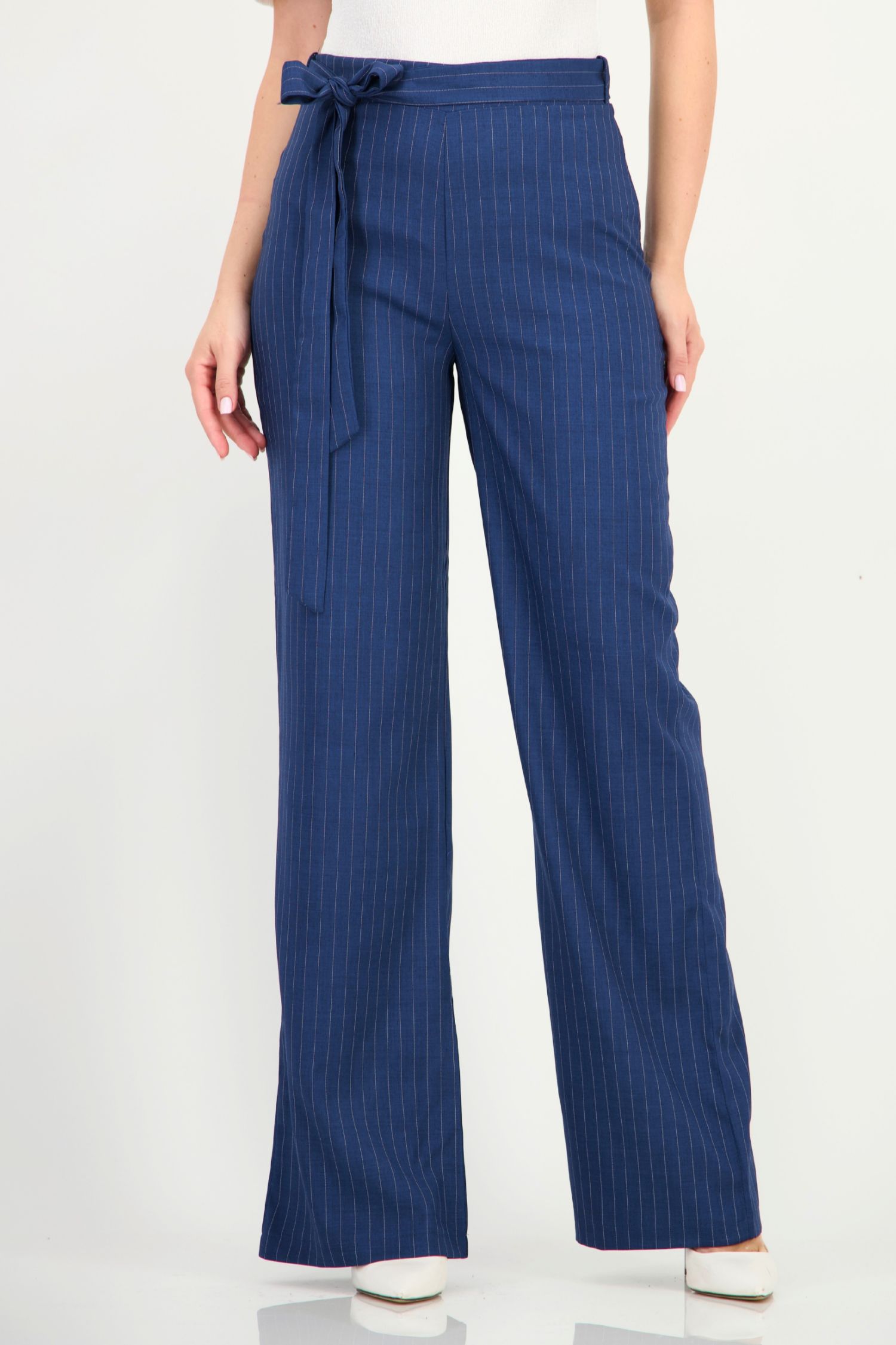 Pantaloni bleumarin cu dungi cu un croi drept si cordon detasabil- StarShinerS 3 - StarShinerS.ro