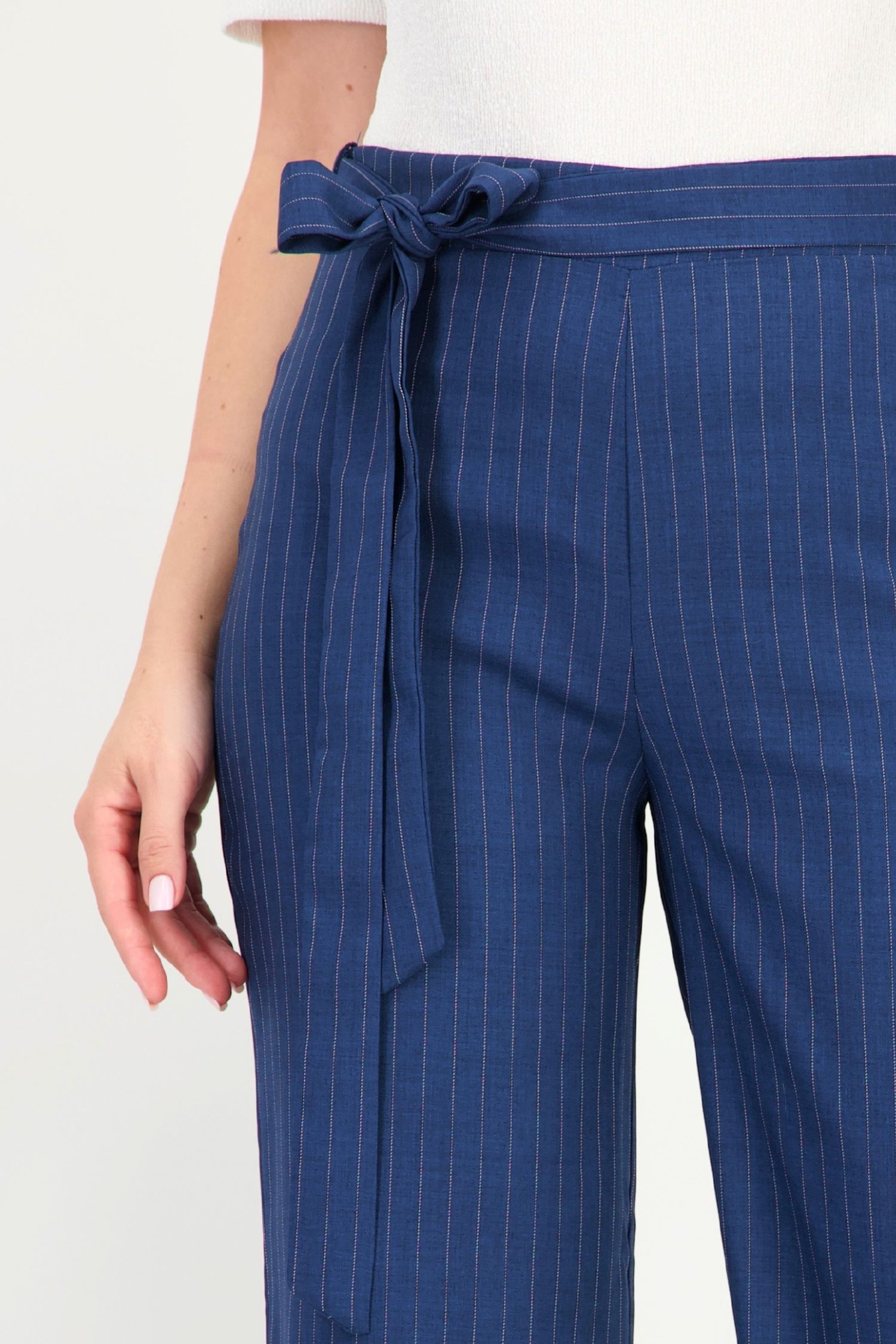 Pantaloni bleumarin cu dungi cu un croi drept si cordon detasabil- StarShinerS 6 - StarShinerS.ro