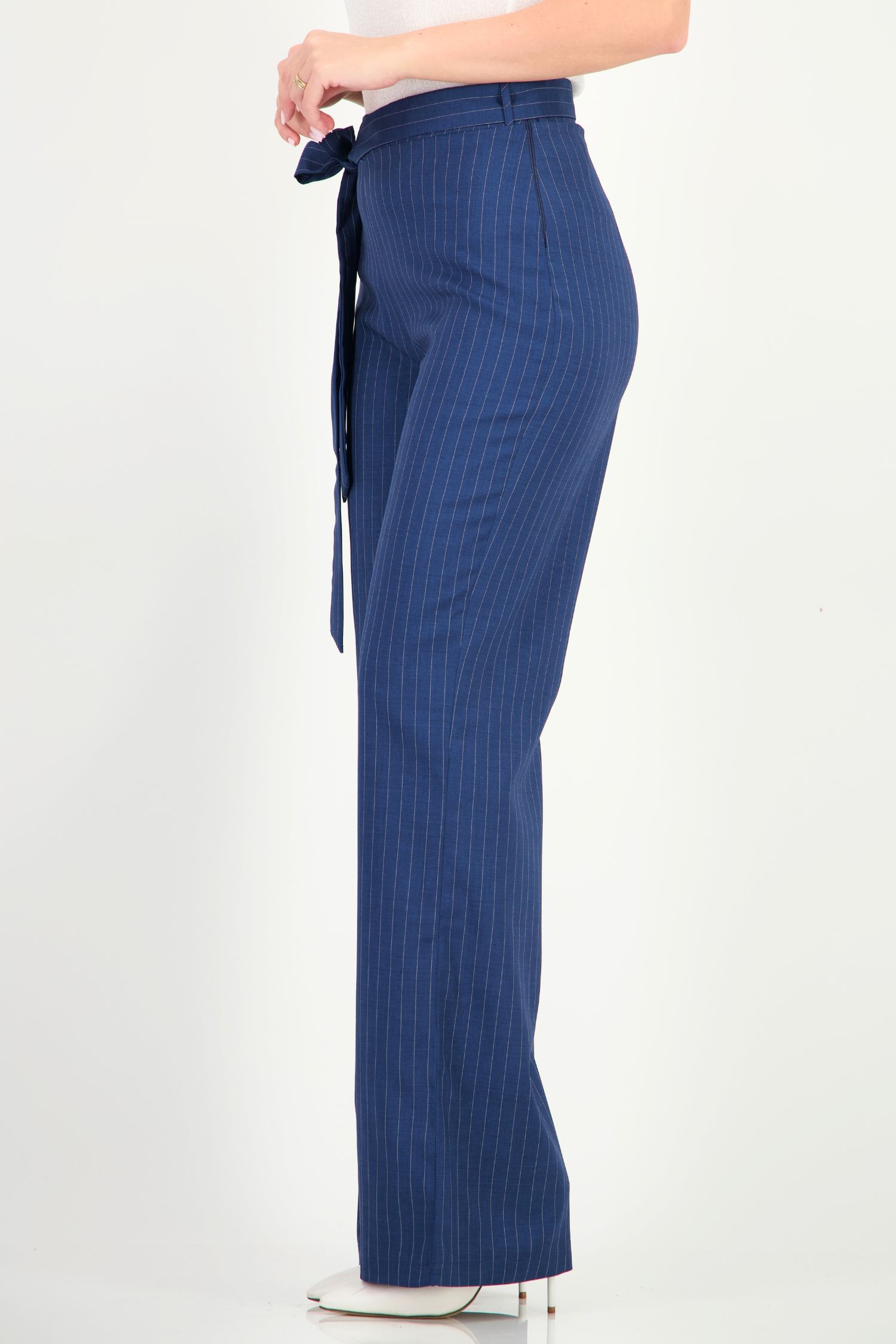 Pantaloni bleumarin cu dungi cu un croi drept si cordon detasabil- StarShinerS 4 - StarShinerS.ro