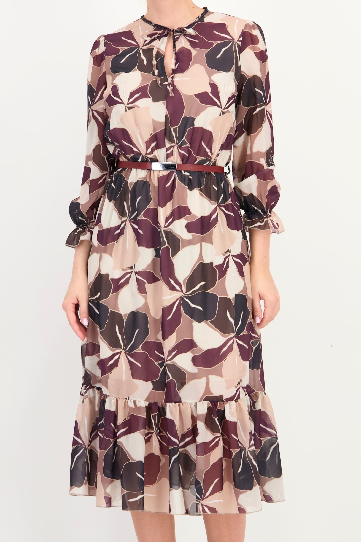 Rochie din voal visinie midi in clos cu elastic in talie si curea detasabila - StarShinerS 3 - StarShinerS.ro