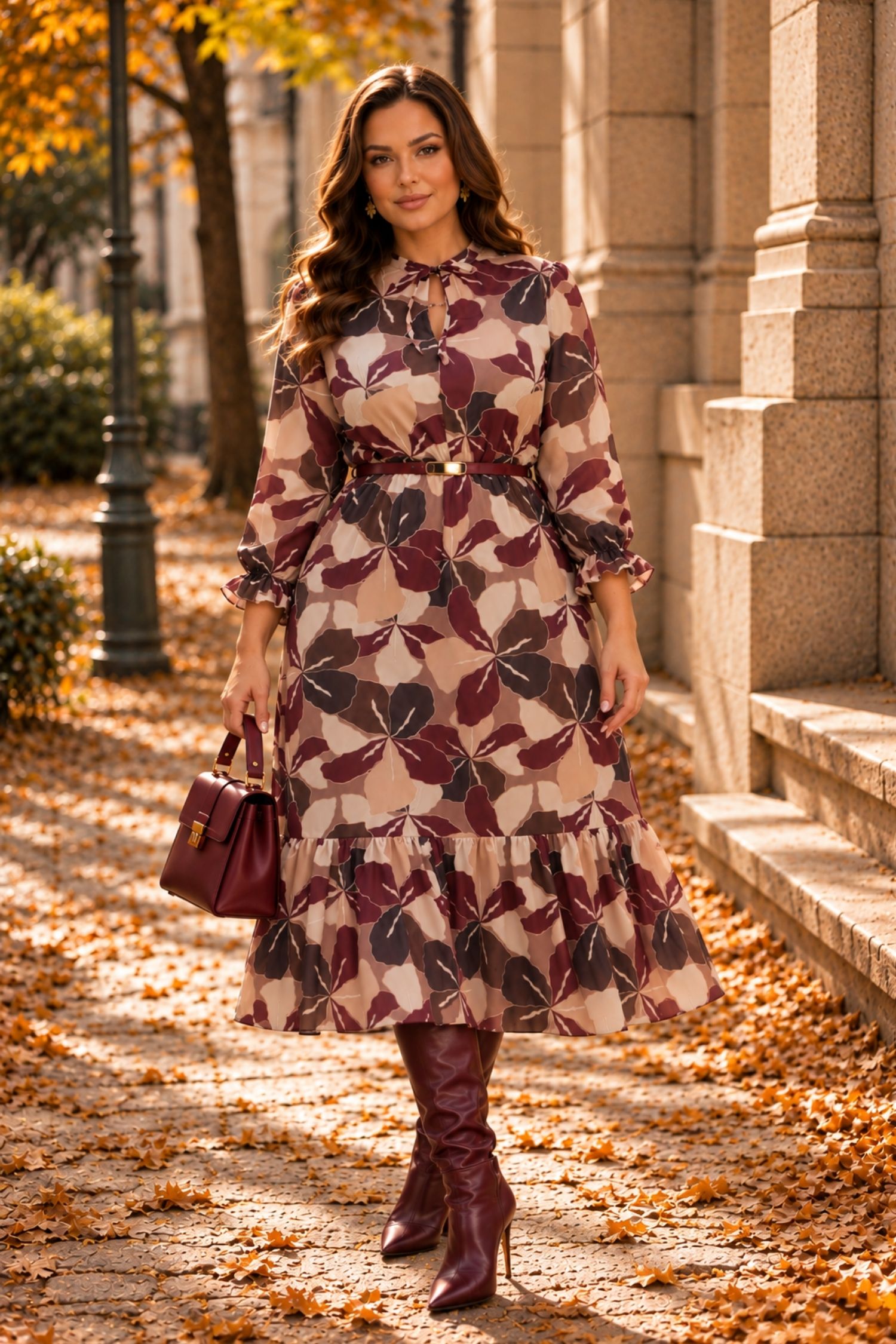 Rochie din voal visinie midi in clos cu elastic in talie si curea detasabila - StarShinerS 1 - StarShinerS.ro