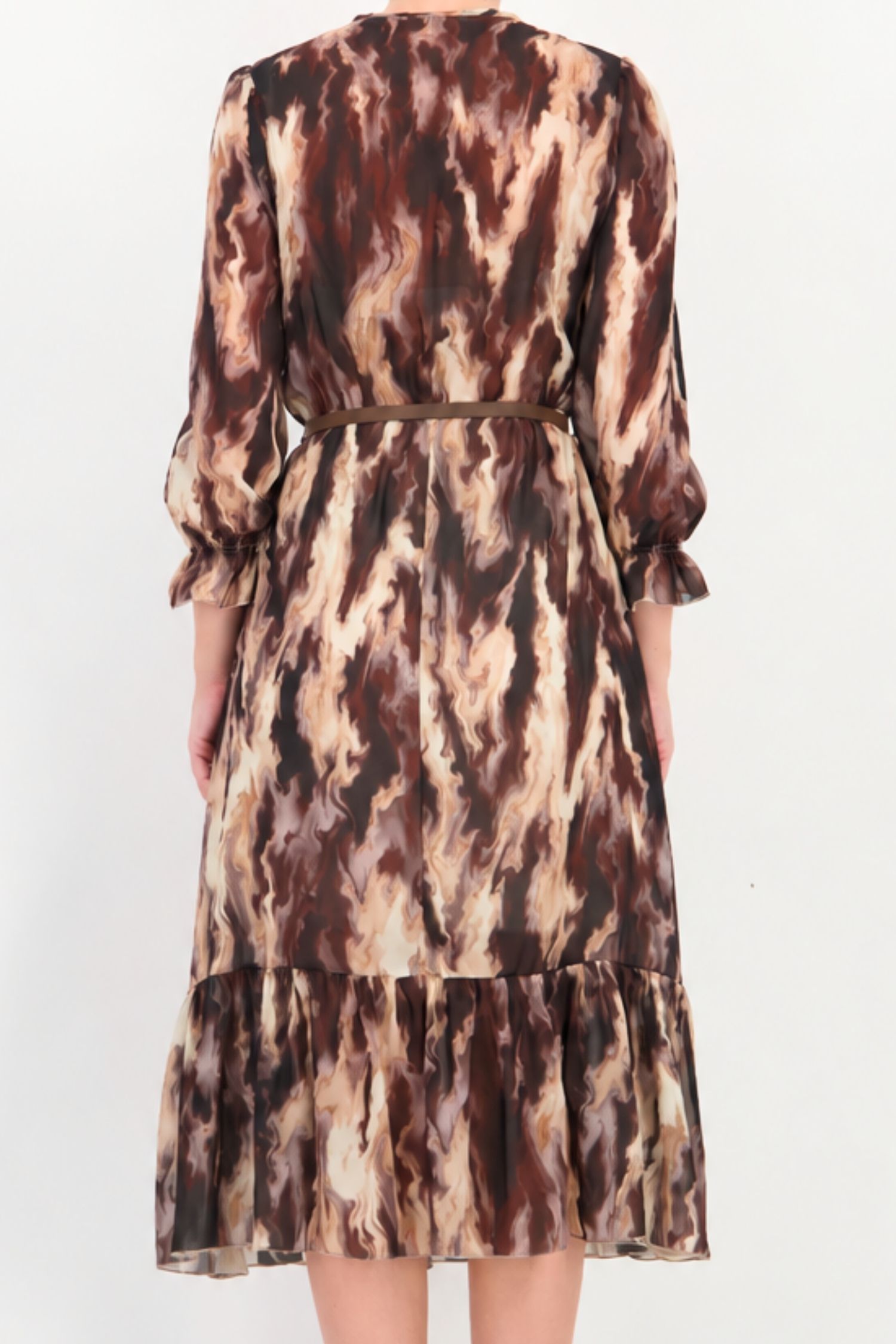 Rochie din voal maro midi in clos cu elastic in talie si curea detasabila - StarShinerS 4 - StarShinerS.ro