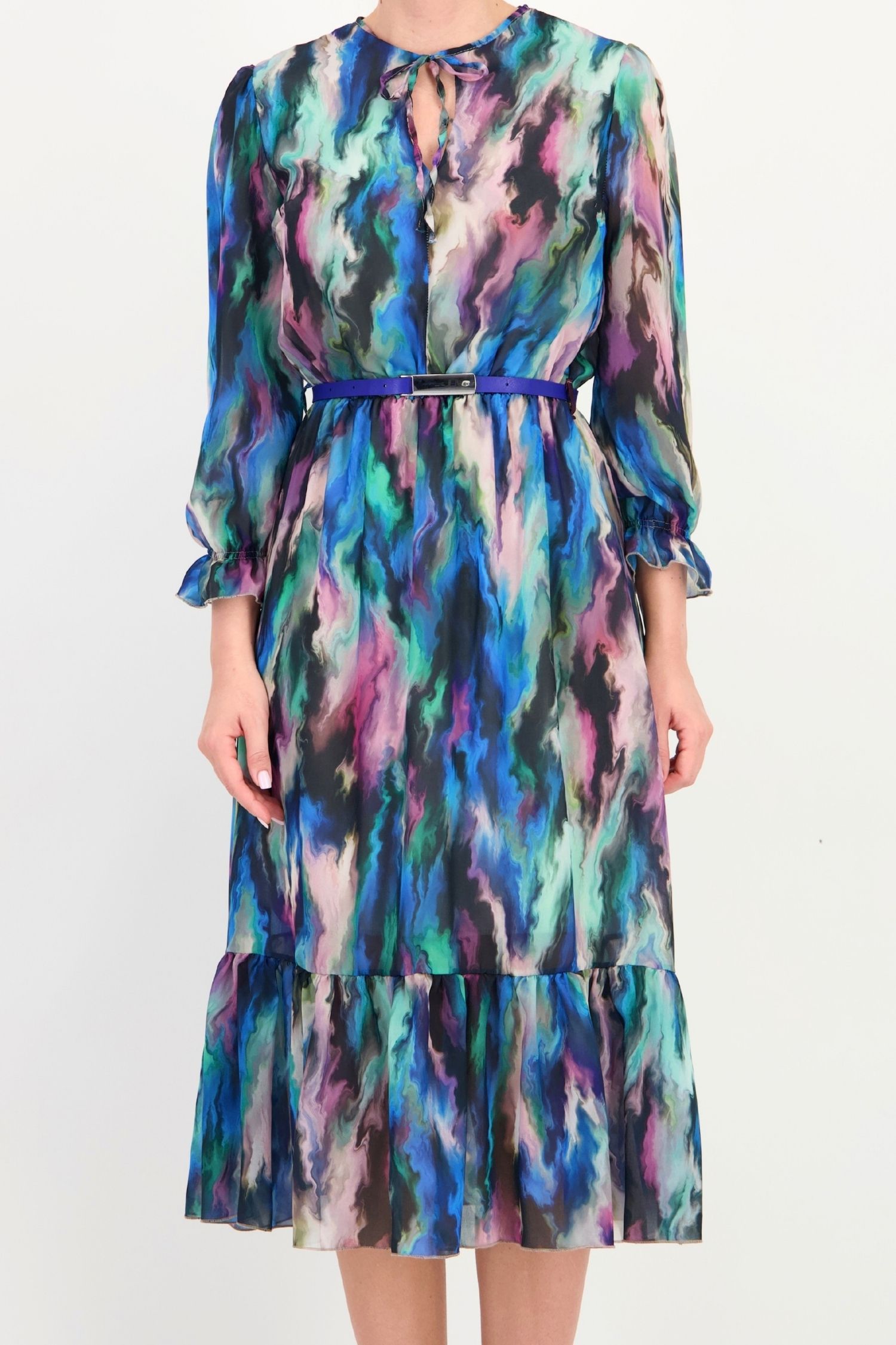 Rochie din voal albastra midi in clos cu elastic in talie si curea detasabila - StarShinerS 3 - StarShinerS.ro