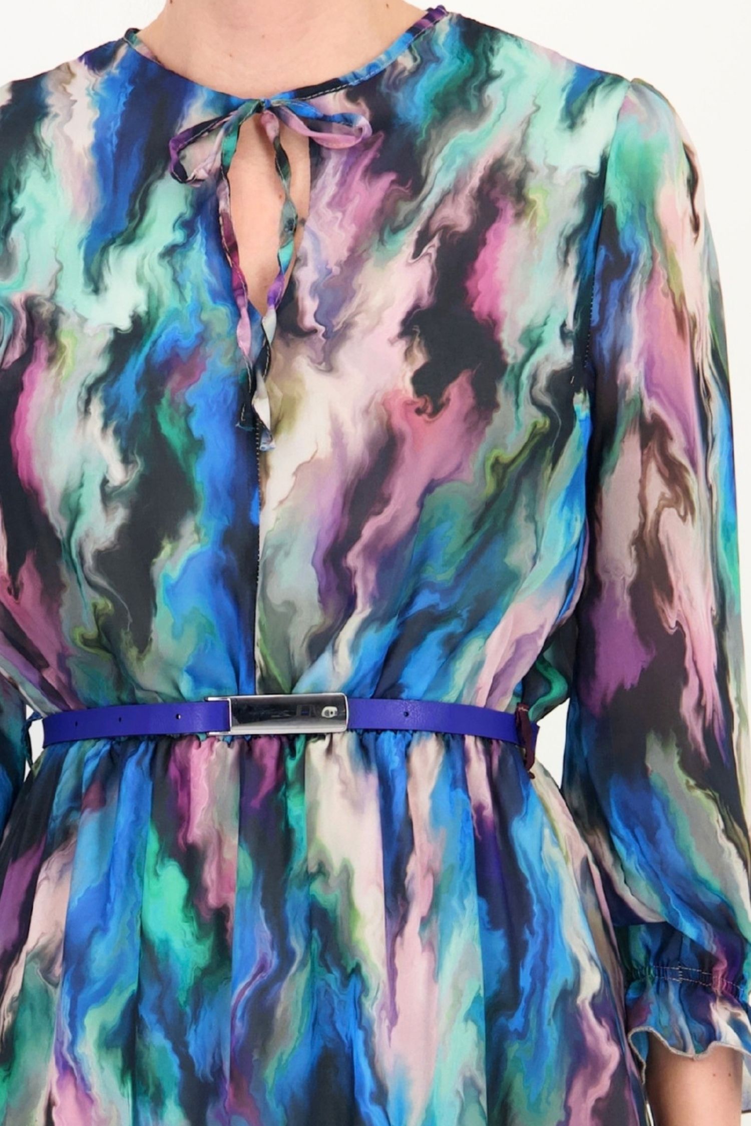 Rochie din voal albastra midi in clos cu elastic in talie si curea detasabila - StarShinerS 5 - StarShinerS.ro