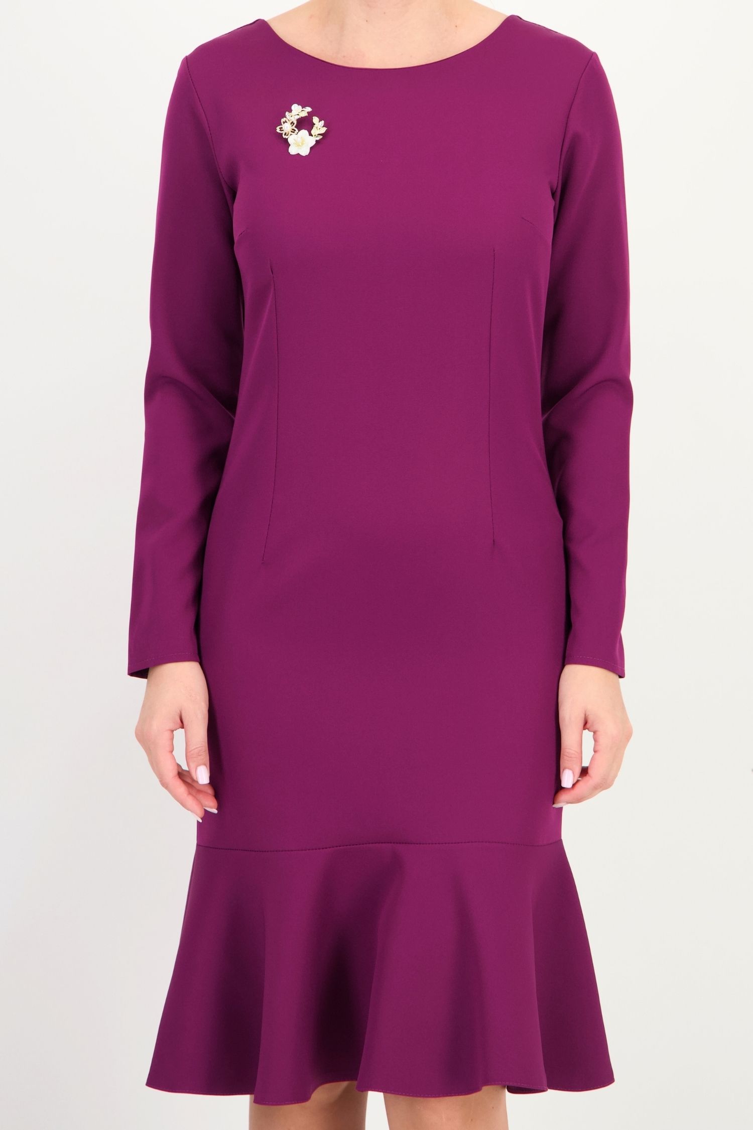 Rochie zmeura până la genunchi tip creion accesorizata cu brosa - StarShinerS 3 - StarShinerS.ro