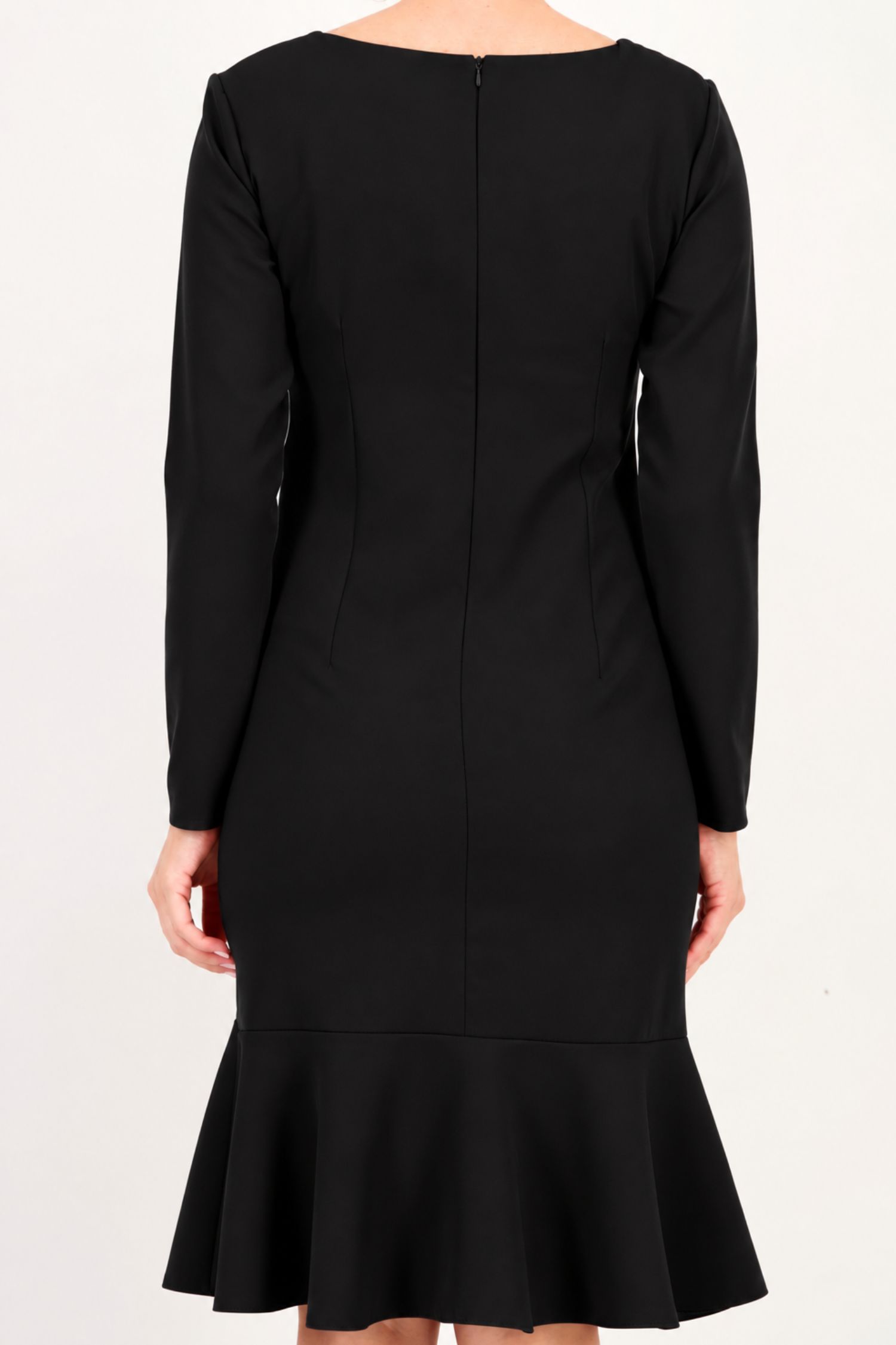 Rochie neagra din stofa elastica pana la genunchi tip creion 4 - StarShinerS.ro
