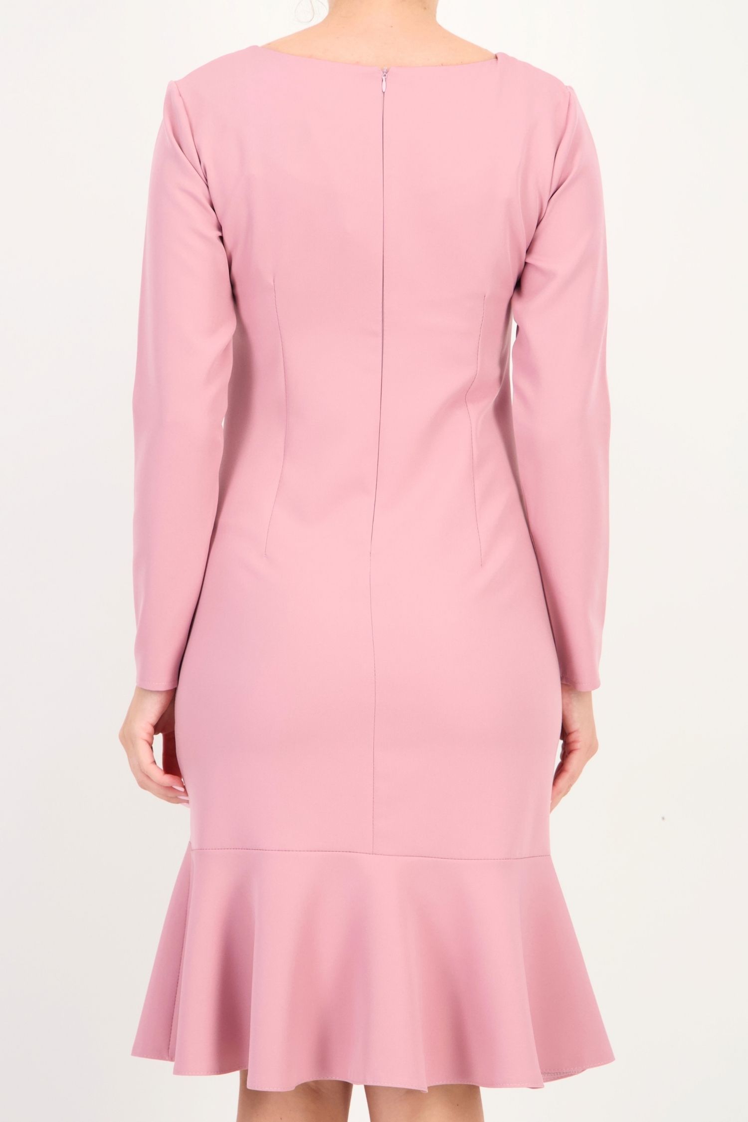 Rochie roz pudra până la genunchi tip creion accesorizata cu brosa - StarShinerS 3 - StarShinerS.ro