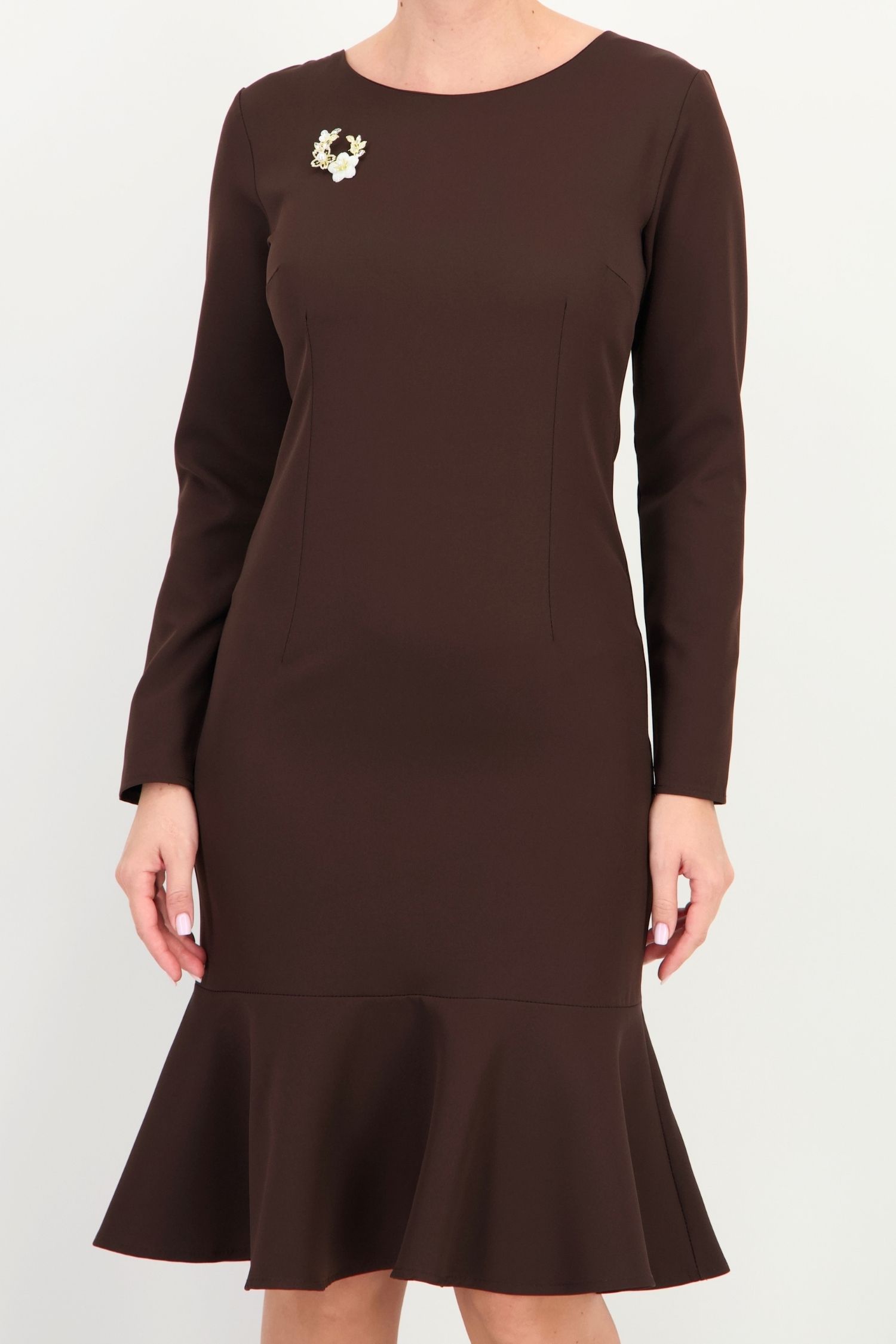 Rochie maro până la genunchi tip creion accesorizata cu brosa - StarShinerS 4 - StarShinerS.ro