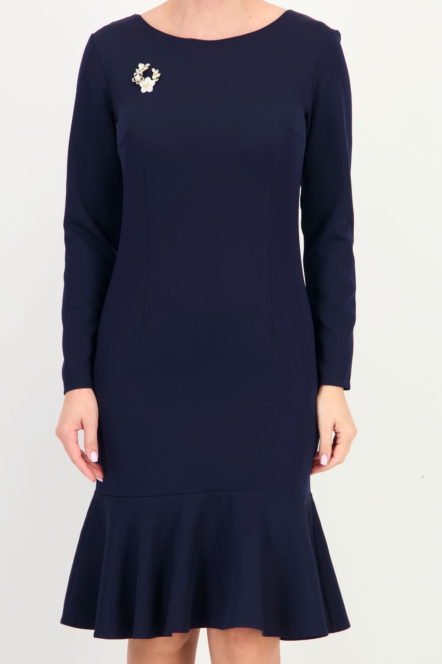 Rochie bleumarin până la genunchi tip creion accesorizata cu brosa - StarShinerS 3 - StarShinerS.ro