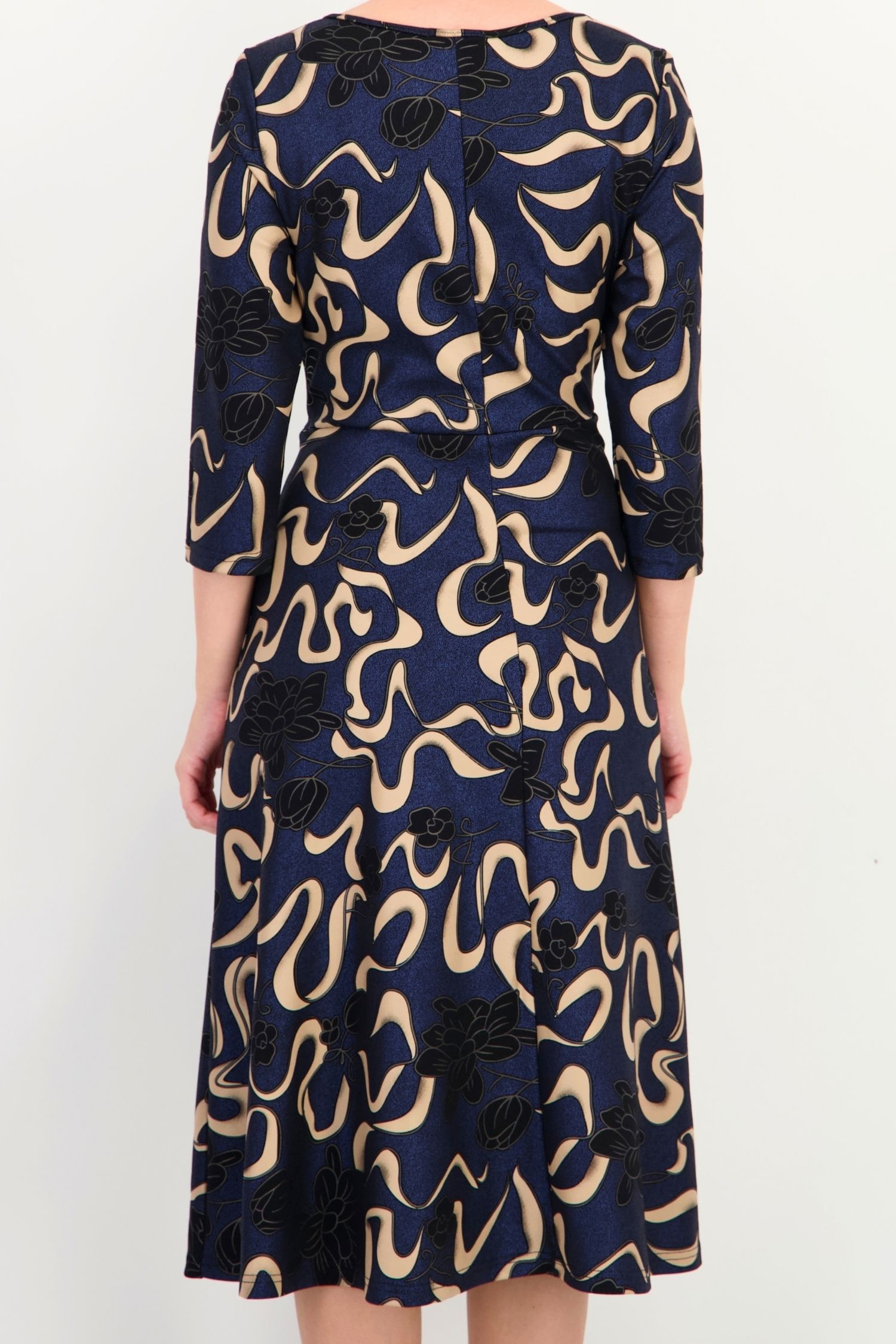 Rochie din jersey bleumarin midi in clos imprimata - StarShinerS 4 - StarShinerS.ro