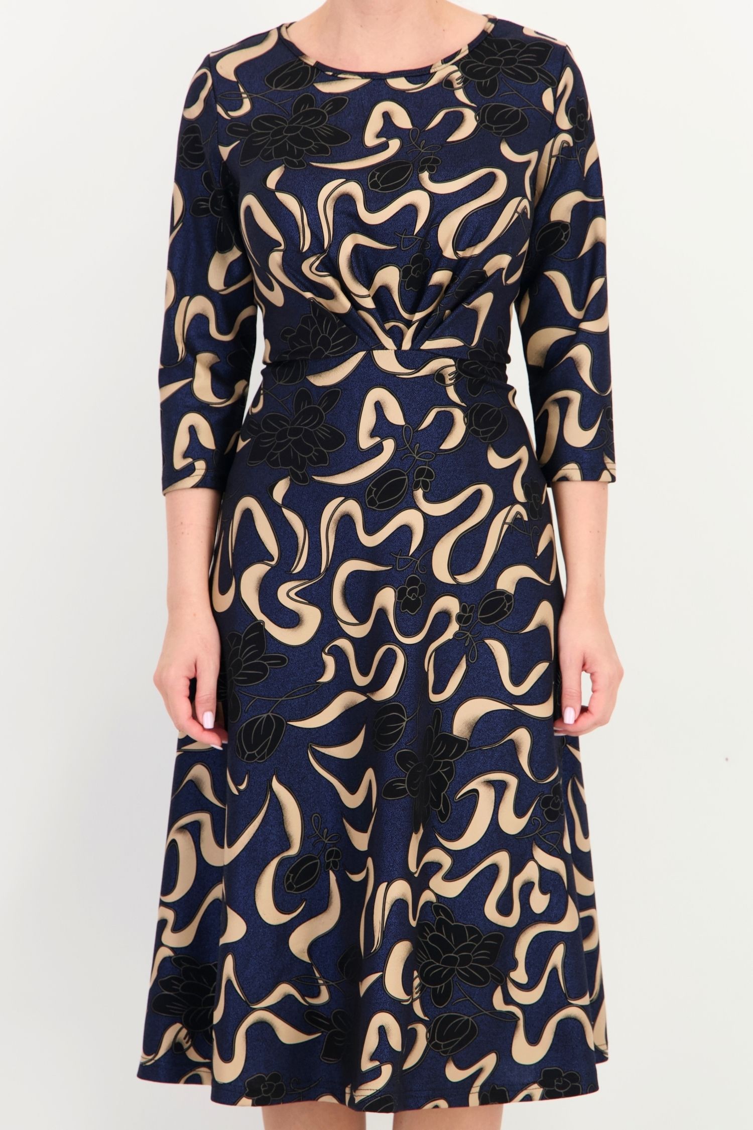 Rochie din jersey bleumarin midi in clos imprimata - StarShinerS 3 - StarShinerS.ro