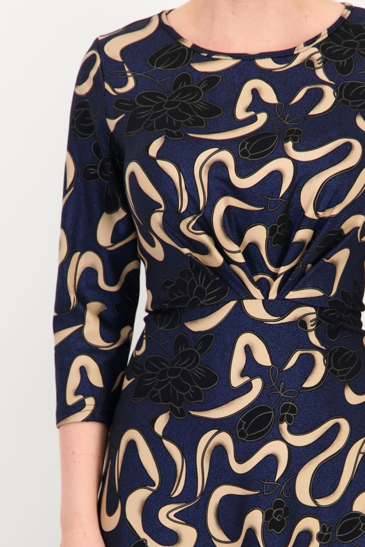 Rochie din jersey bleumarin midi in clos imprimata - StarShinerS 5 - StarShinerS.ro