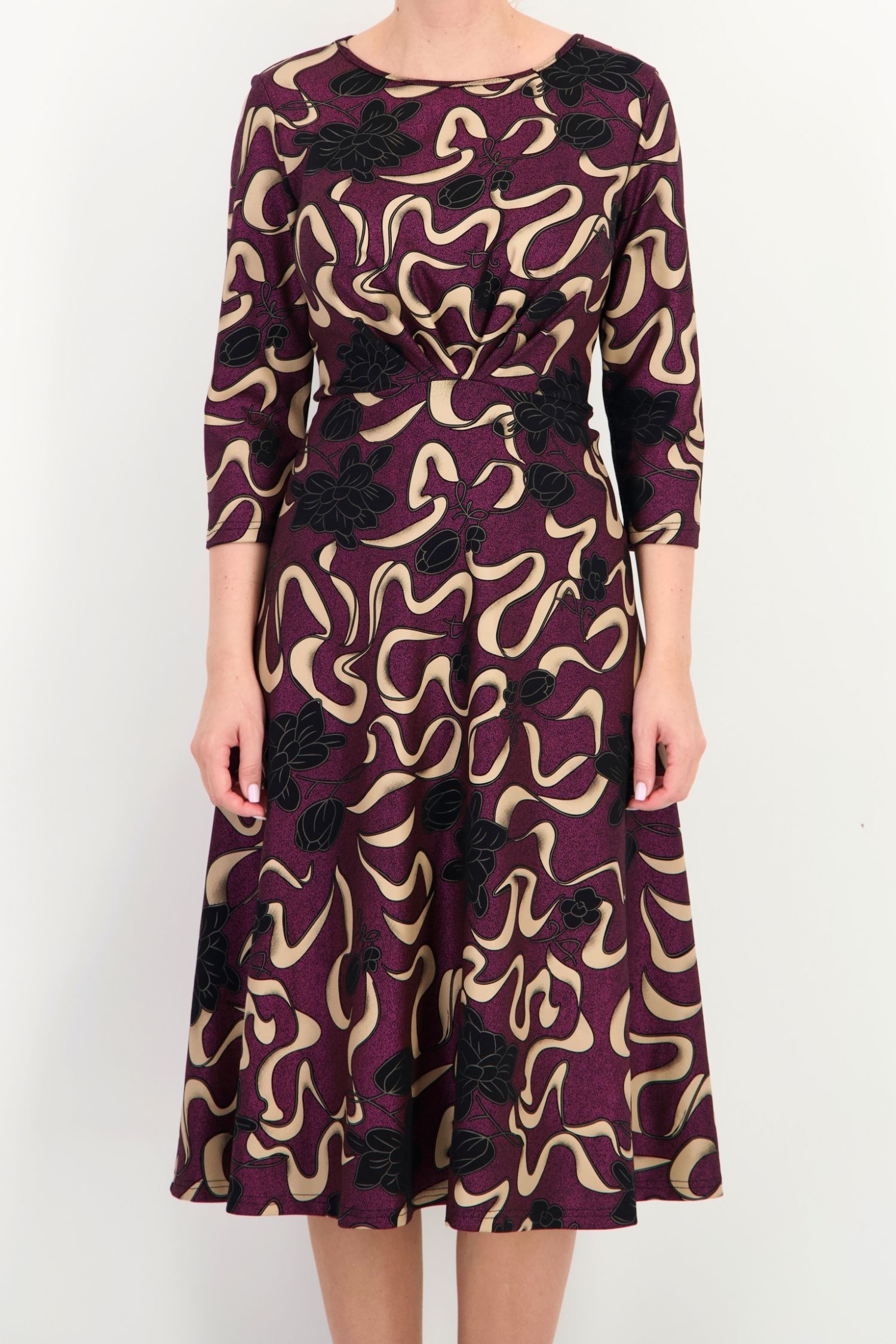 Rochie din jersey visinie midi in clos imprimata - StarShinerS 3 - StarShinerS.ro