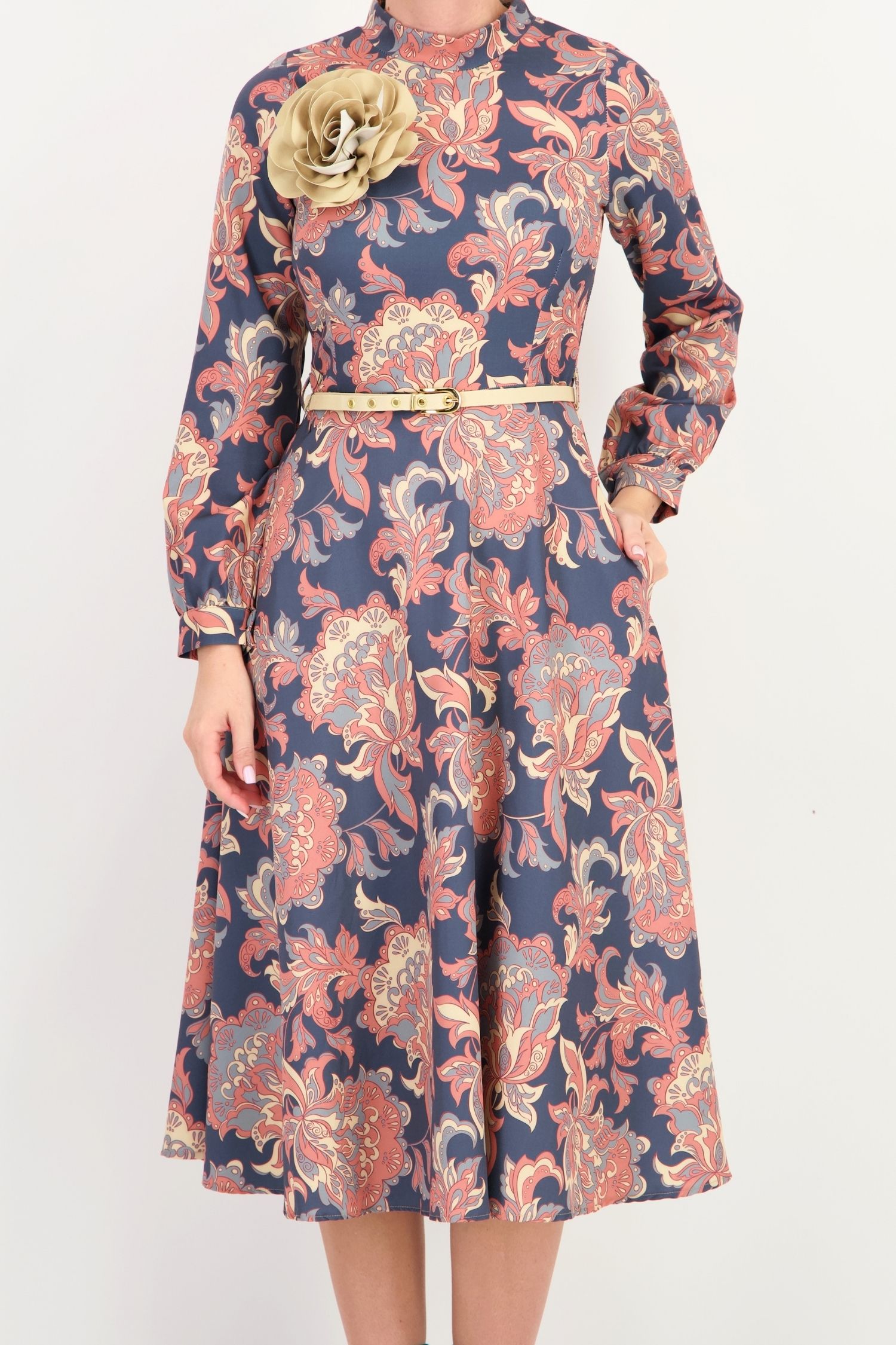 Rochie gri midi in clos imprimata abstract - StarShinerS 3 - StarShinerS.ro