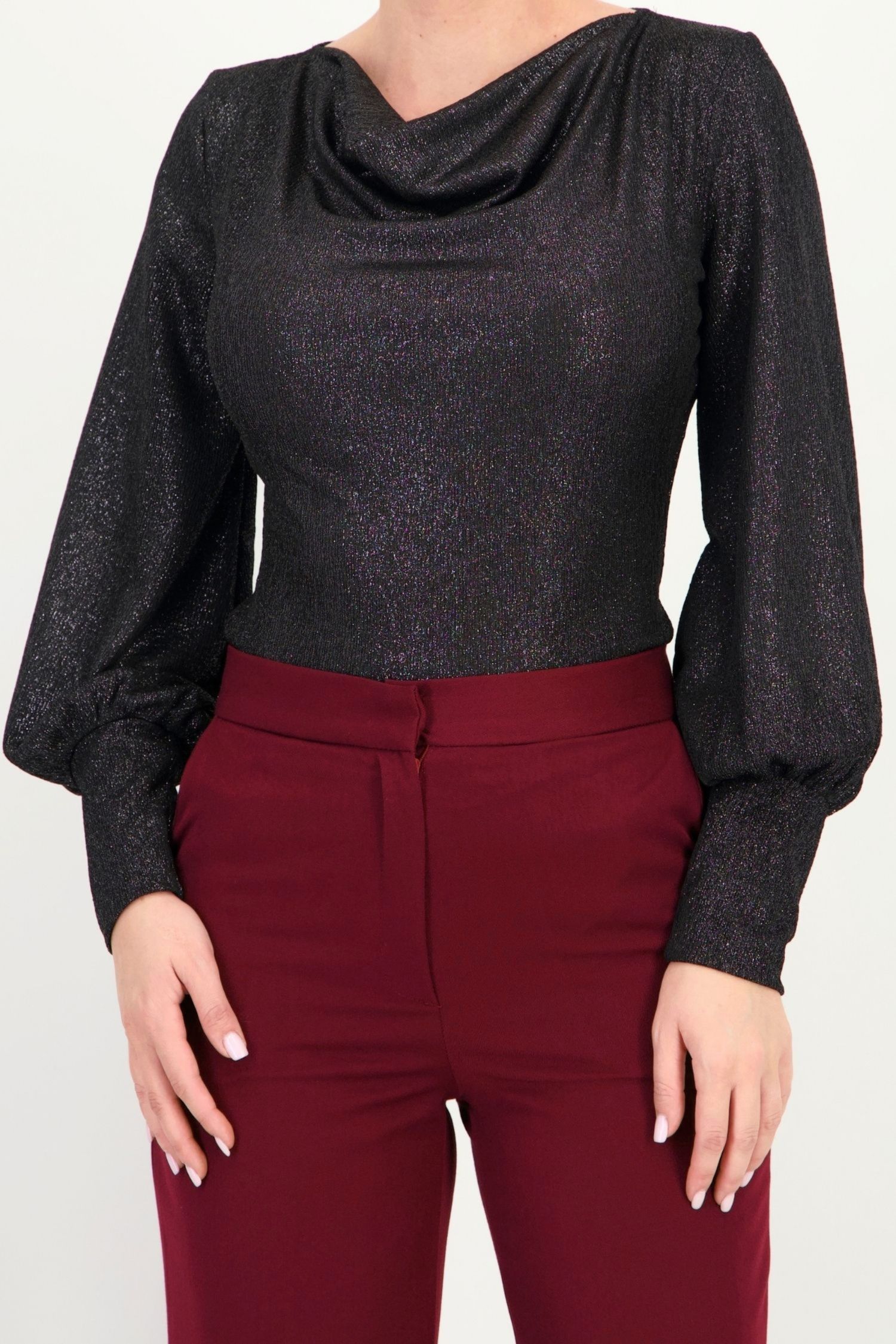Bluza neagra maneca lunga din lurex mulat 3 - StarShinerS.ro