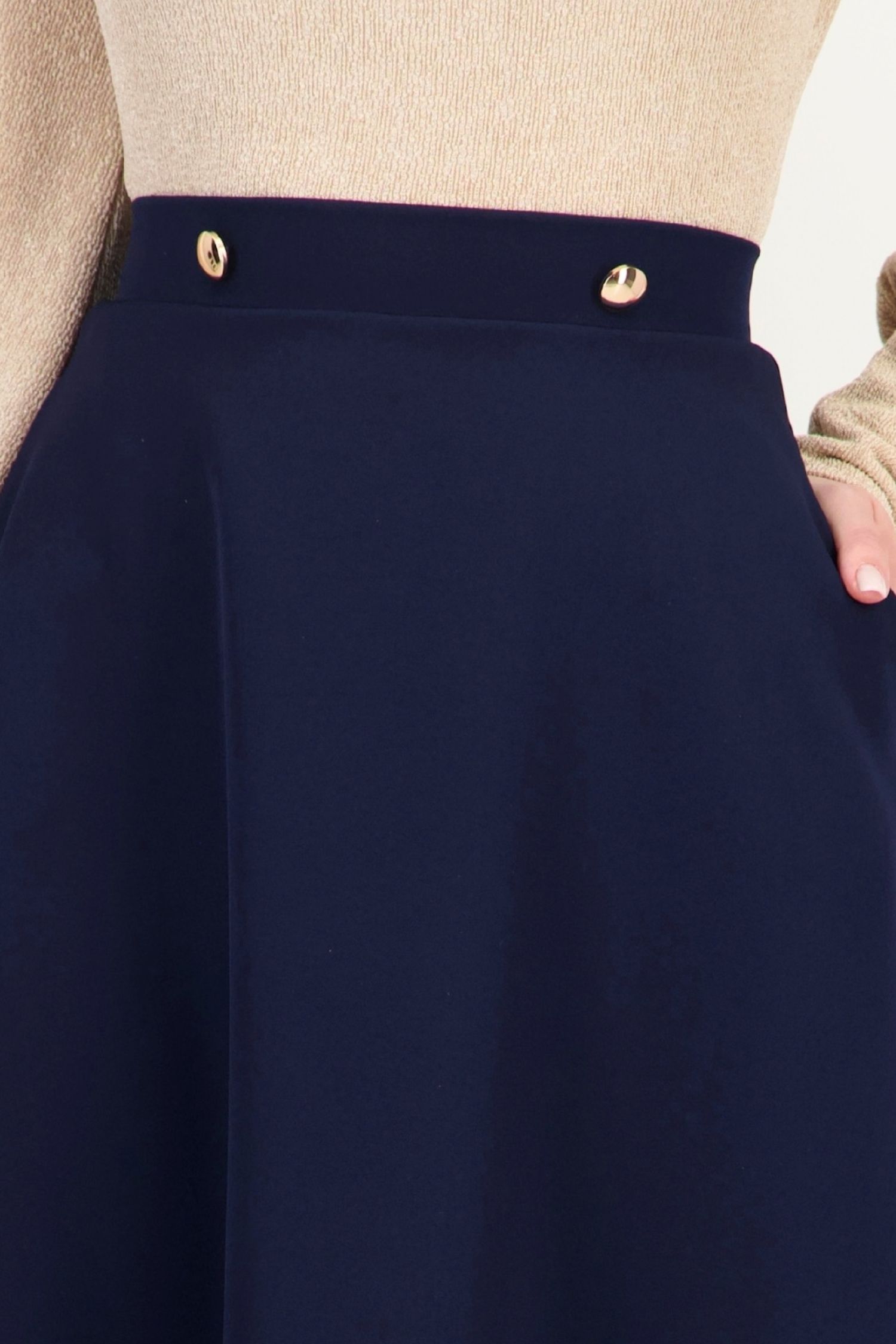 Fusta bleumarin din stofa elastica midi clos 6 - StarShinerS.ro