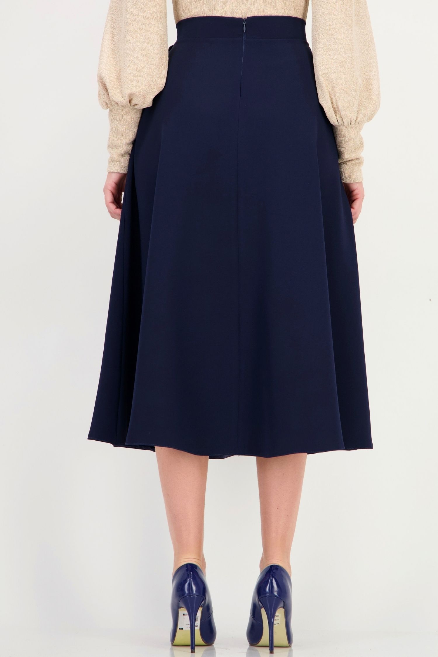 Fusta bleumarin din stofa elastica midi clos 4 - StarShinerS.ro