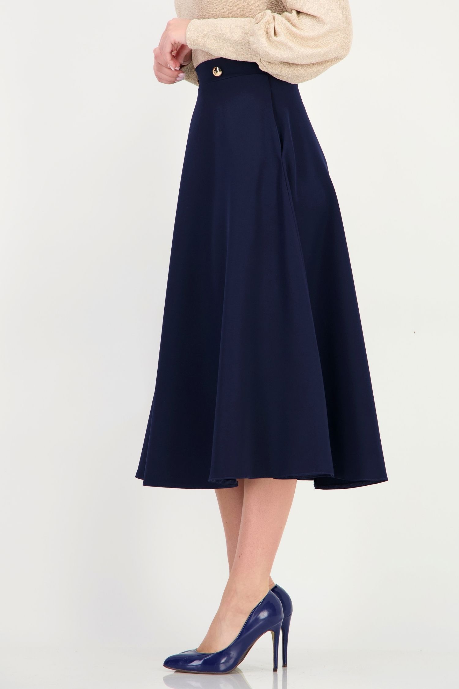 Fusta bleumarin din stofa elastica midi clos 5 - StarShinerS.ro