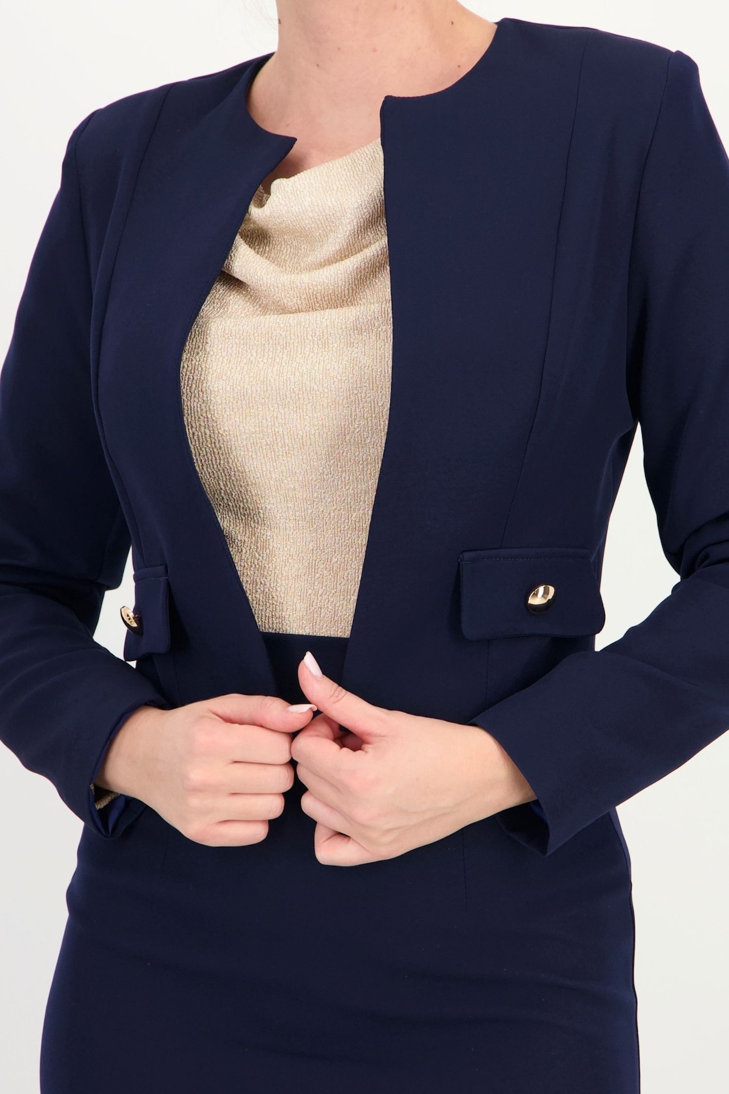 Sacou bleumarin maneca lunga din stofa elastica scurt drept 4 - StarShinerS.ro
