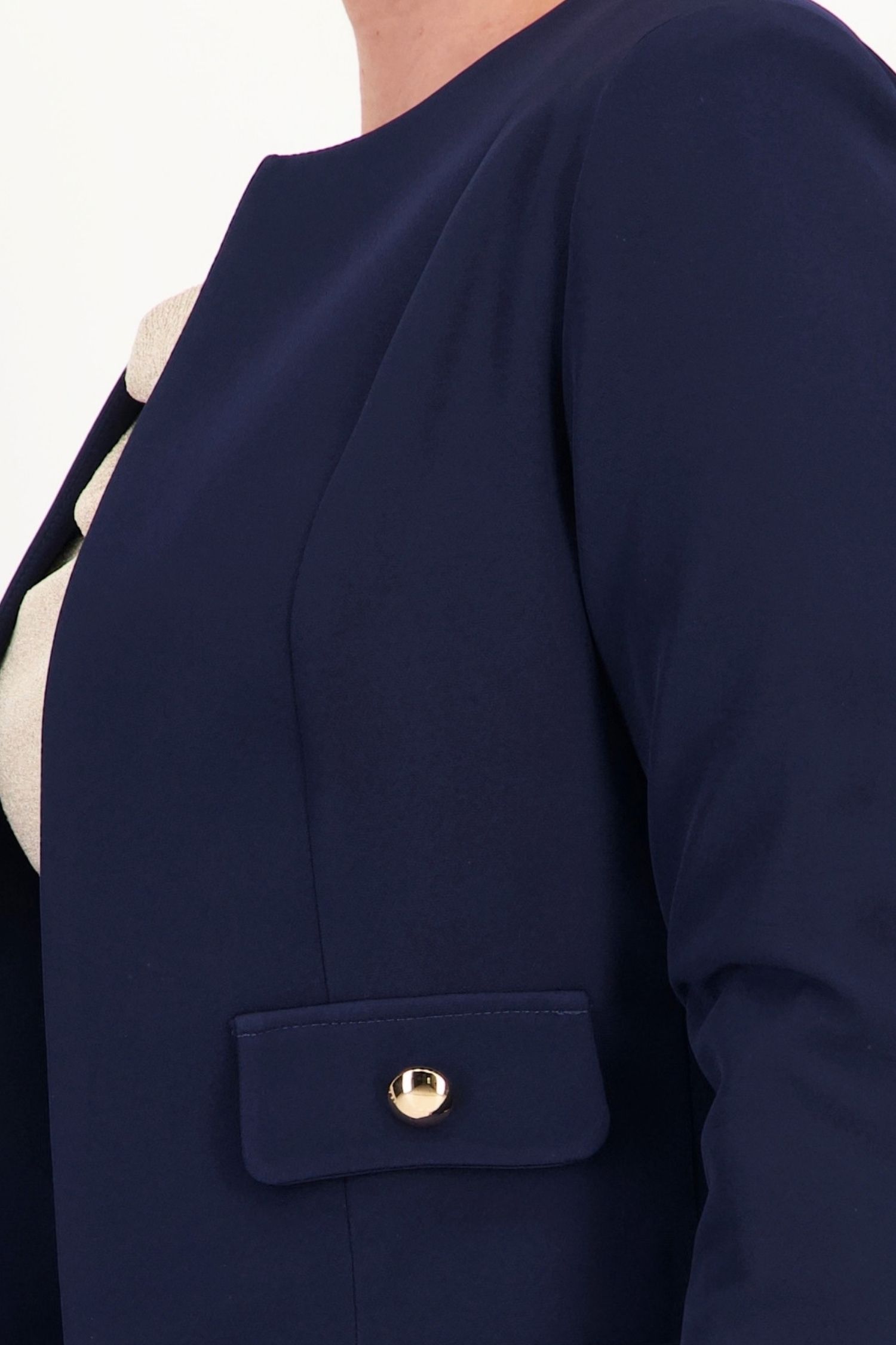 Sacou bleumarin maneca lunga din stofa elastica scurt drept 6 - StarShinerS.ro