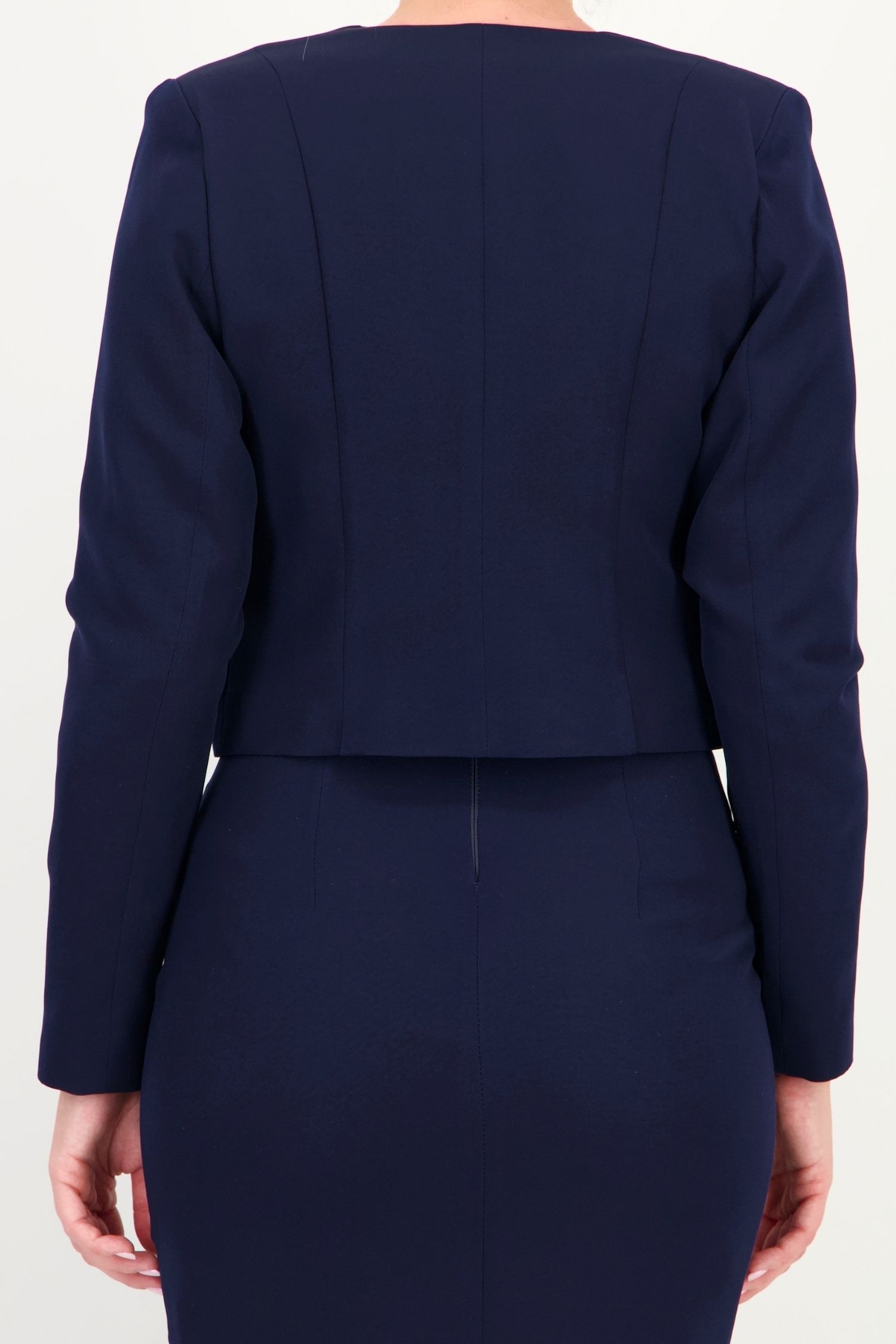 Sacou bleumarin maneca lunga din stofa elastica scurt drept 5 - StarShinerS.ro