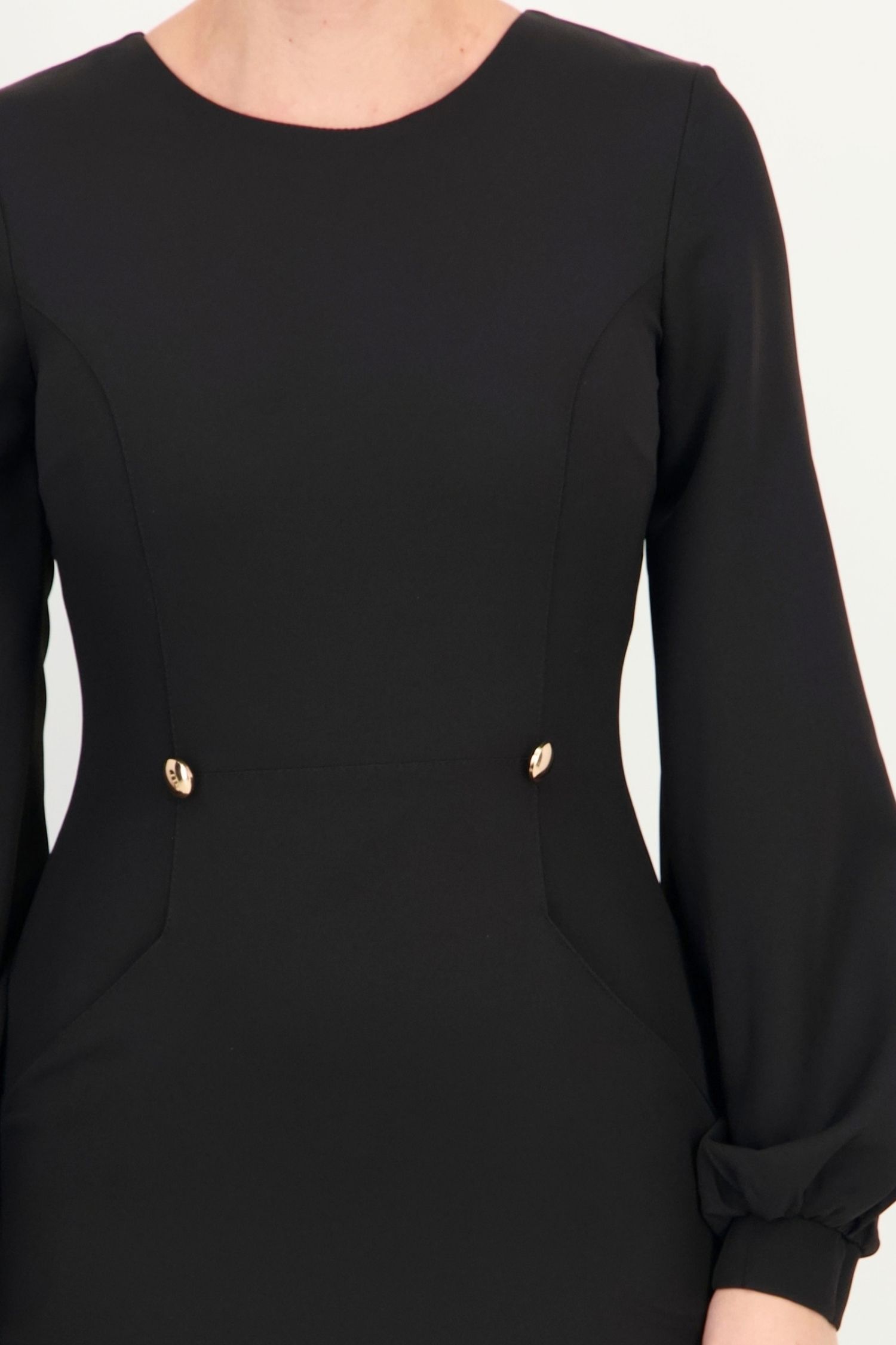 Rochie neagra din stofa elastica pana la genunchi tip creion 6 - StarShinerS.ro