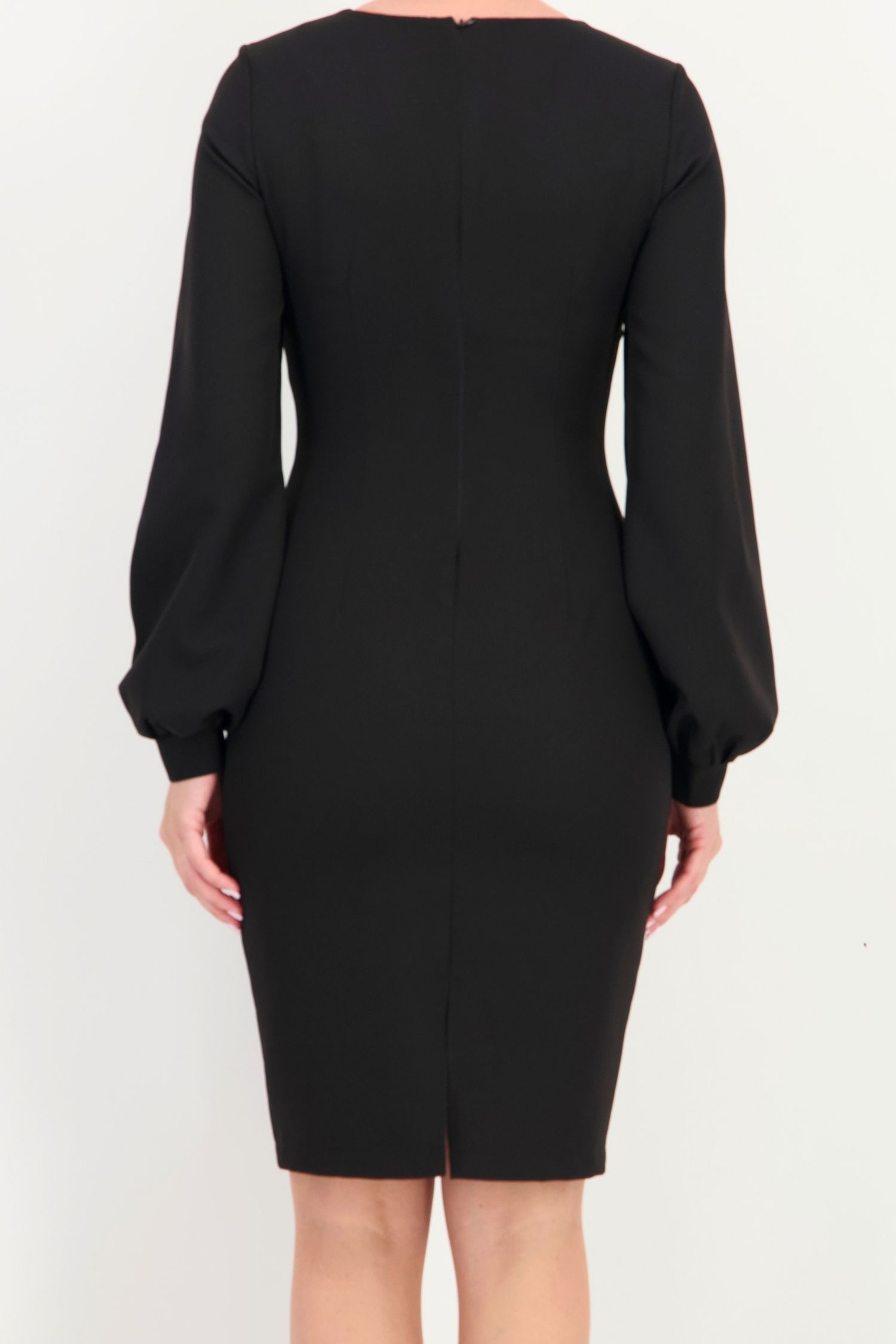 Rochie neagra din stofa elastica pana la genunchi tip creion 5 - StarShinerS.ro