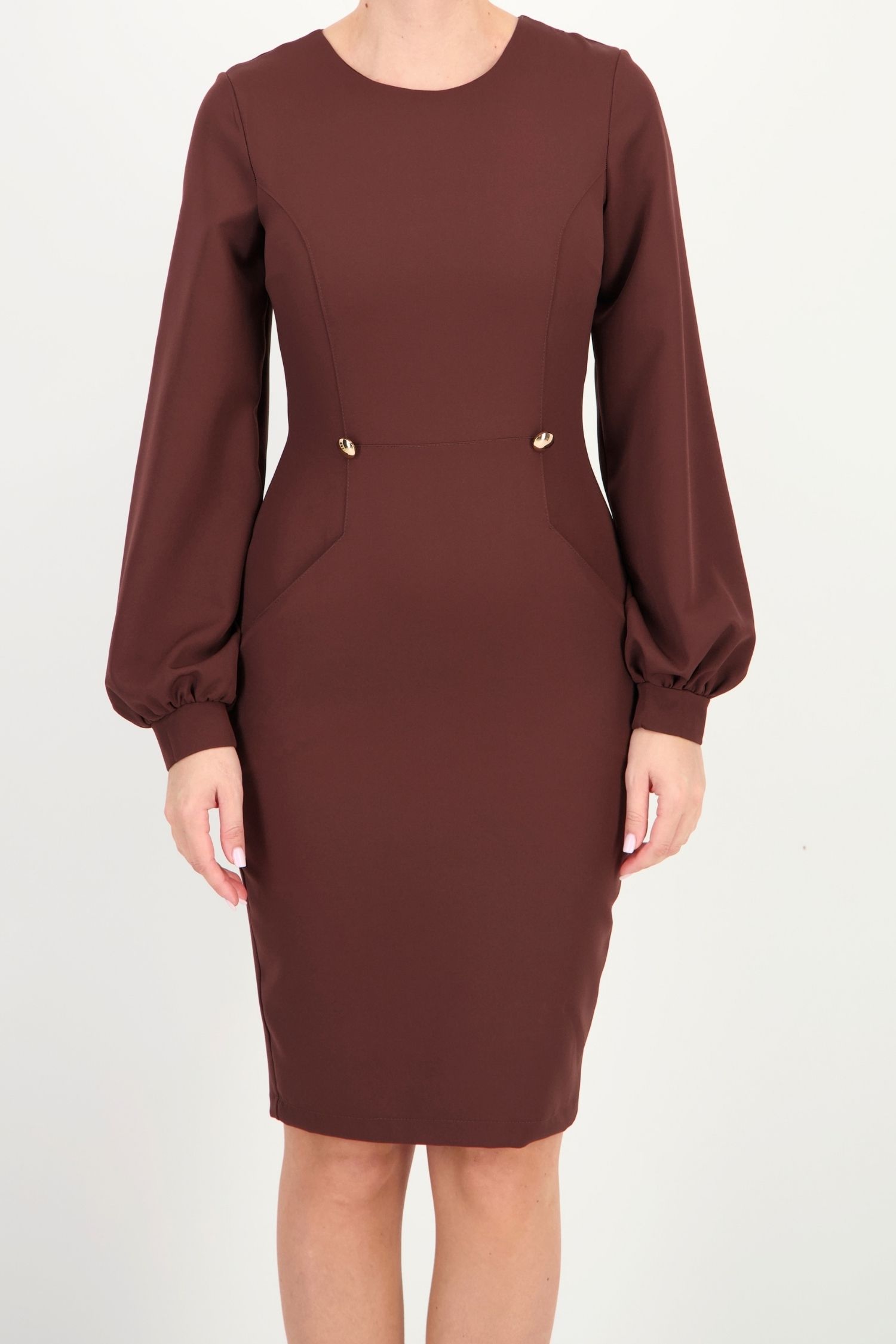 Rochie maro din stofa elastica pana la genunchi tip creion 4 - StarShinerS.ro