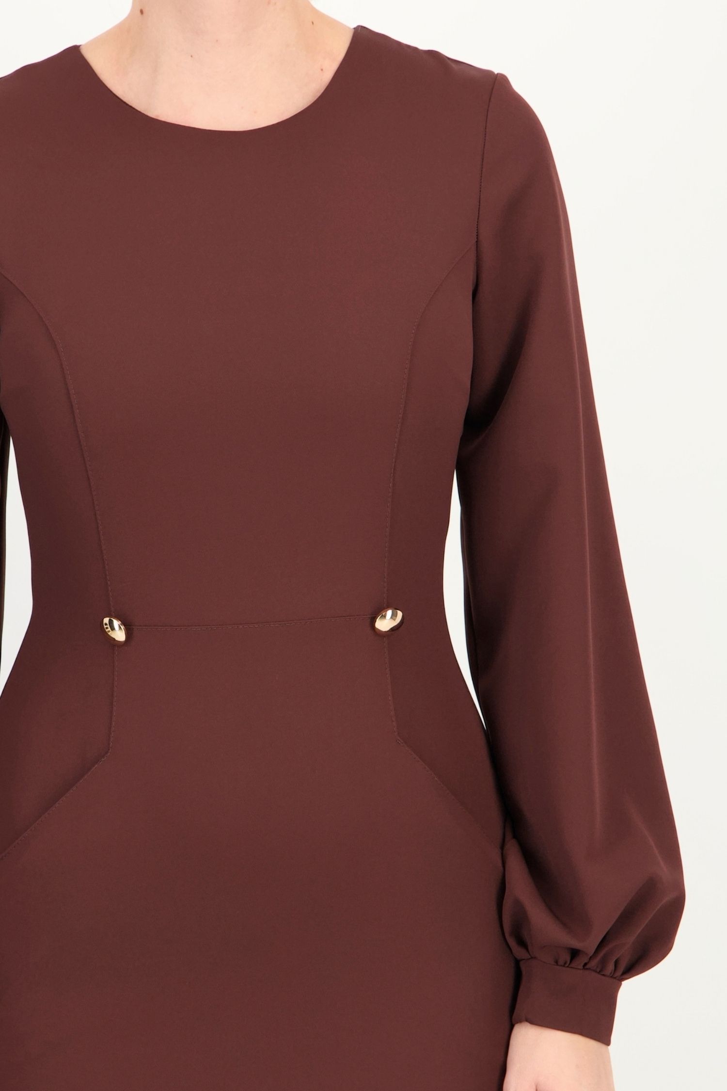 Rochie maro din stofa elastica pana la genunchi tip creion 6 - StarShinerS.ro