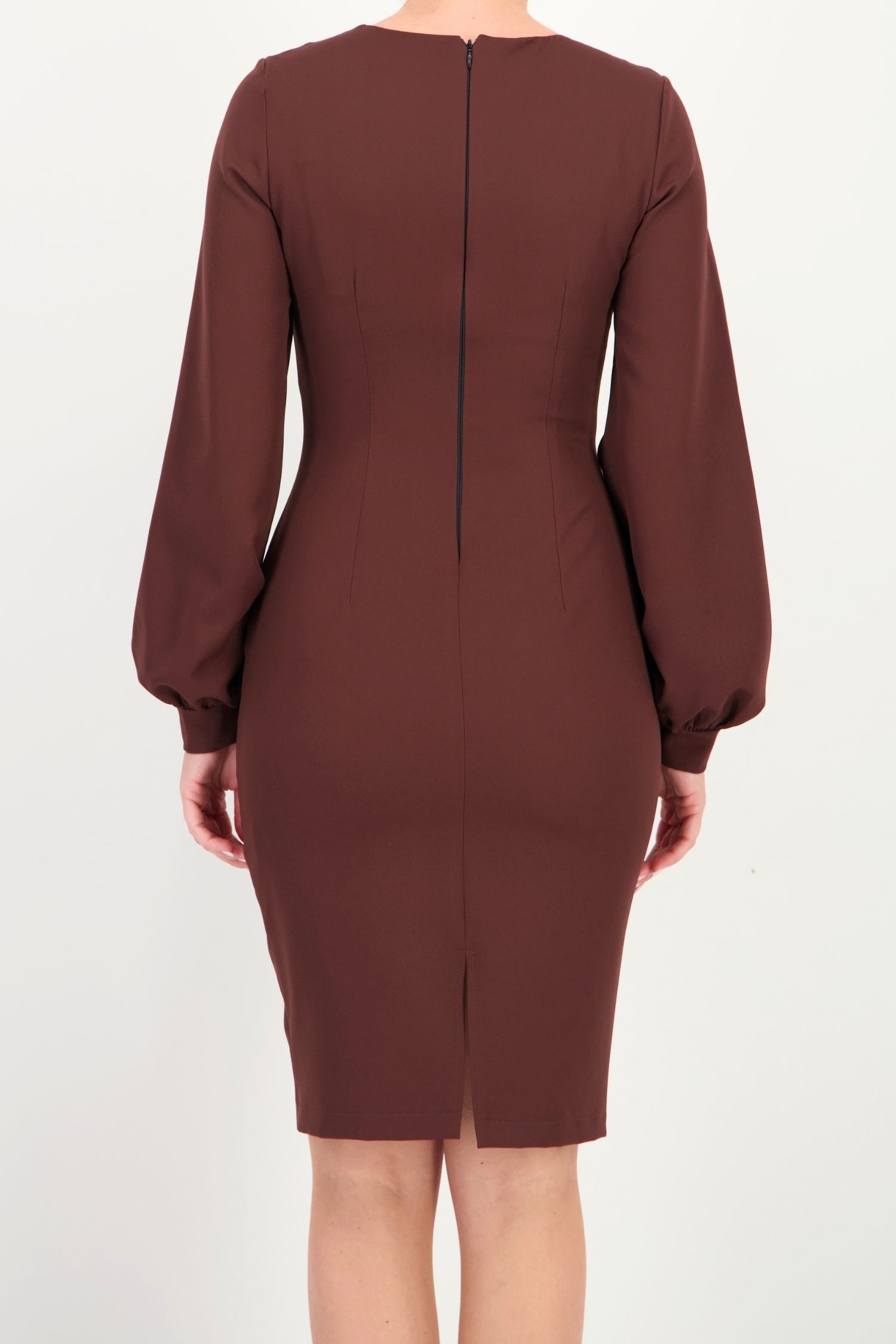 Rochie maro din stofa elastica pana la genunchi tip creion 5 - StarShinerS.ro