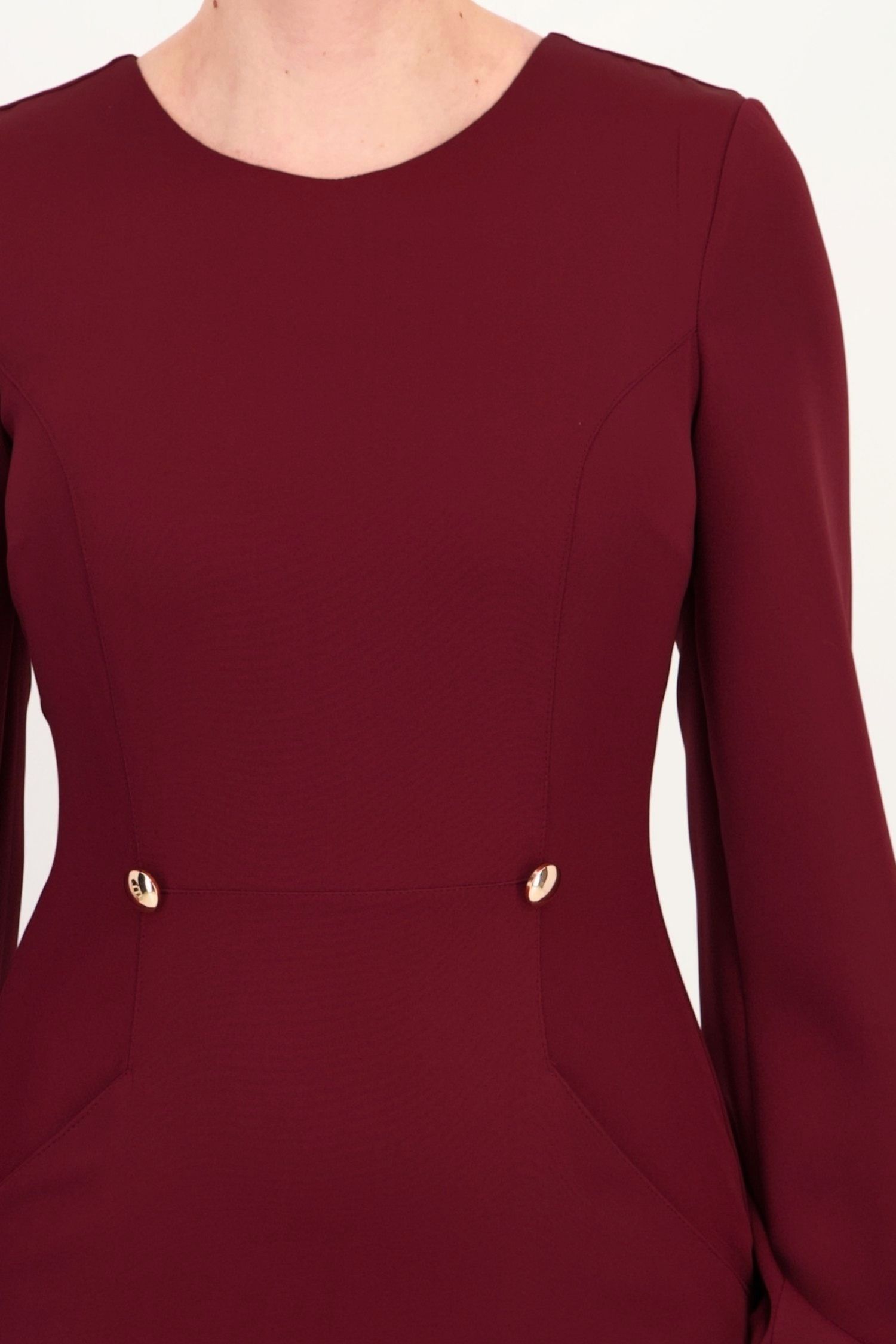 Rochie visiniu din stofa elastica pana la genunchi 6 - StarShinerS.ro