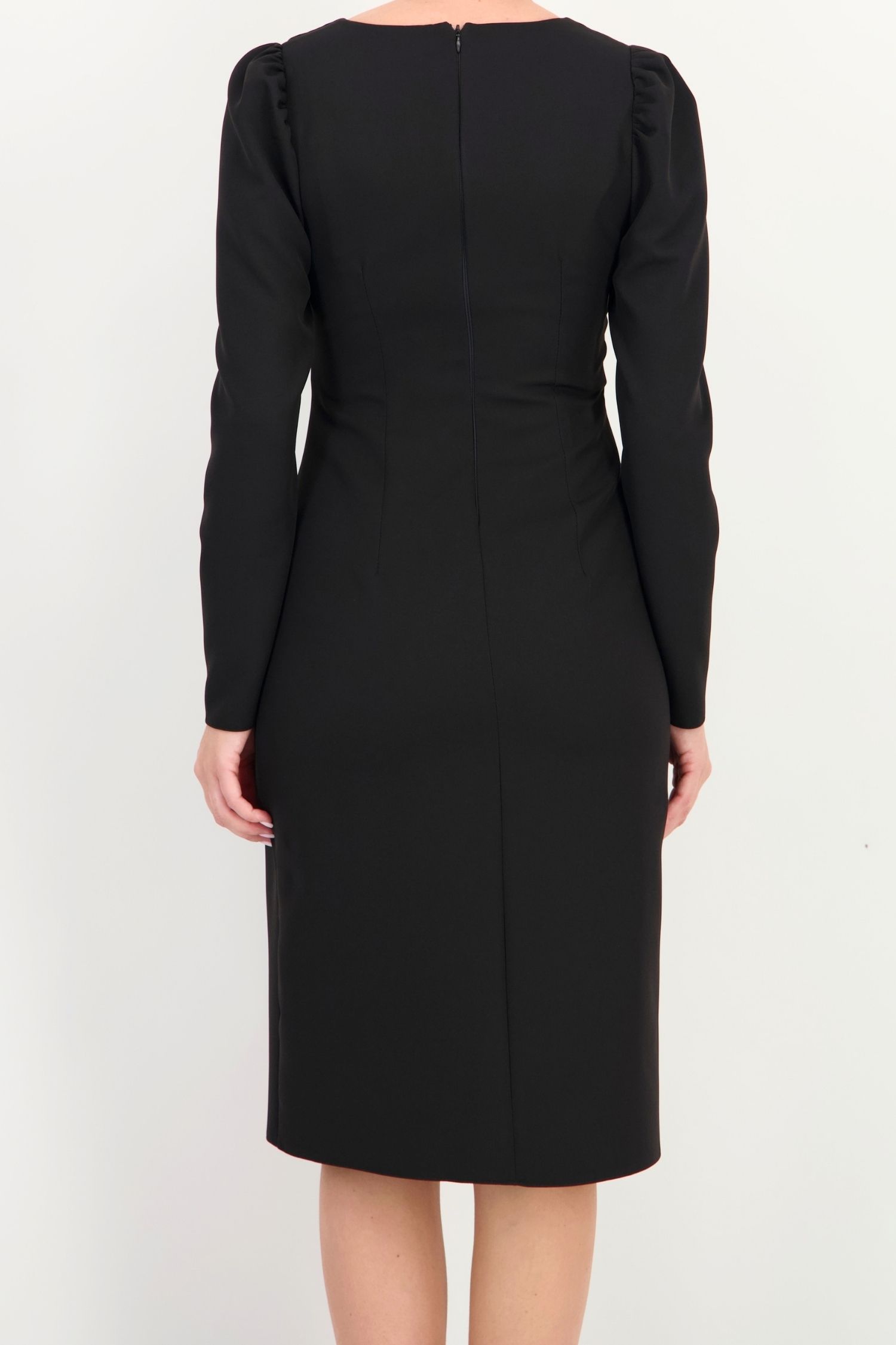 Rochie neagra din stofa elastica midi tip creion 5 - StarShinerS.ro