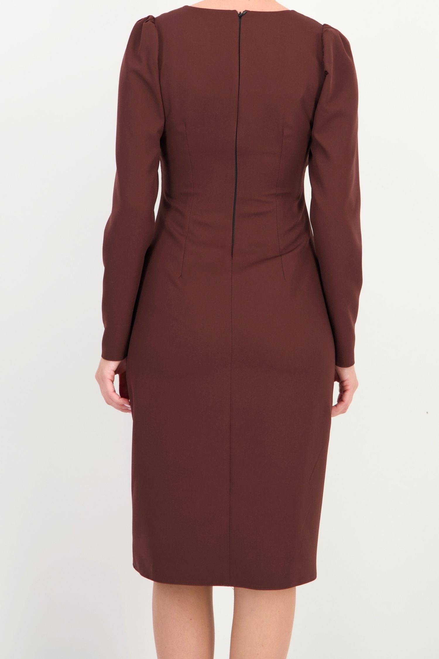 Rochie maro maneca lunga din stofa elastica midi croi drept 6 - StarShinerS.ro