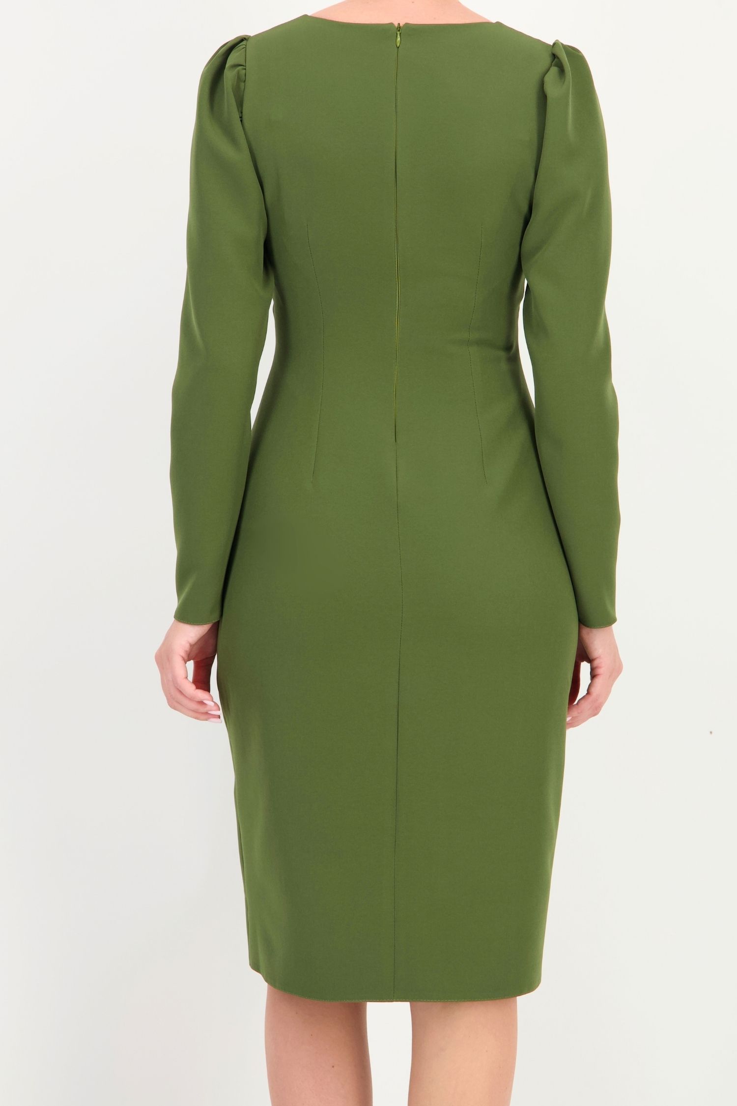Rochie kaki maneca lunga din stofa elastica midi croi drept 4 - StarShinerS.ro