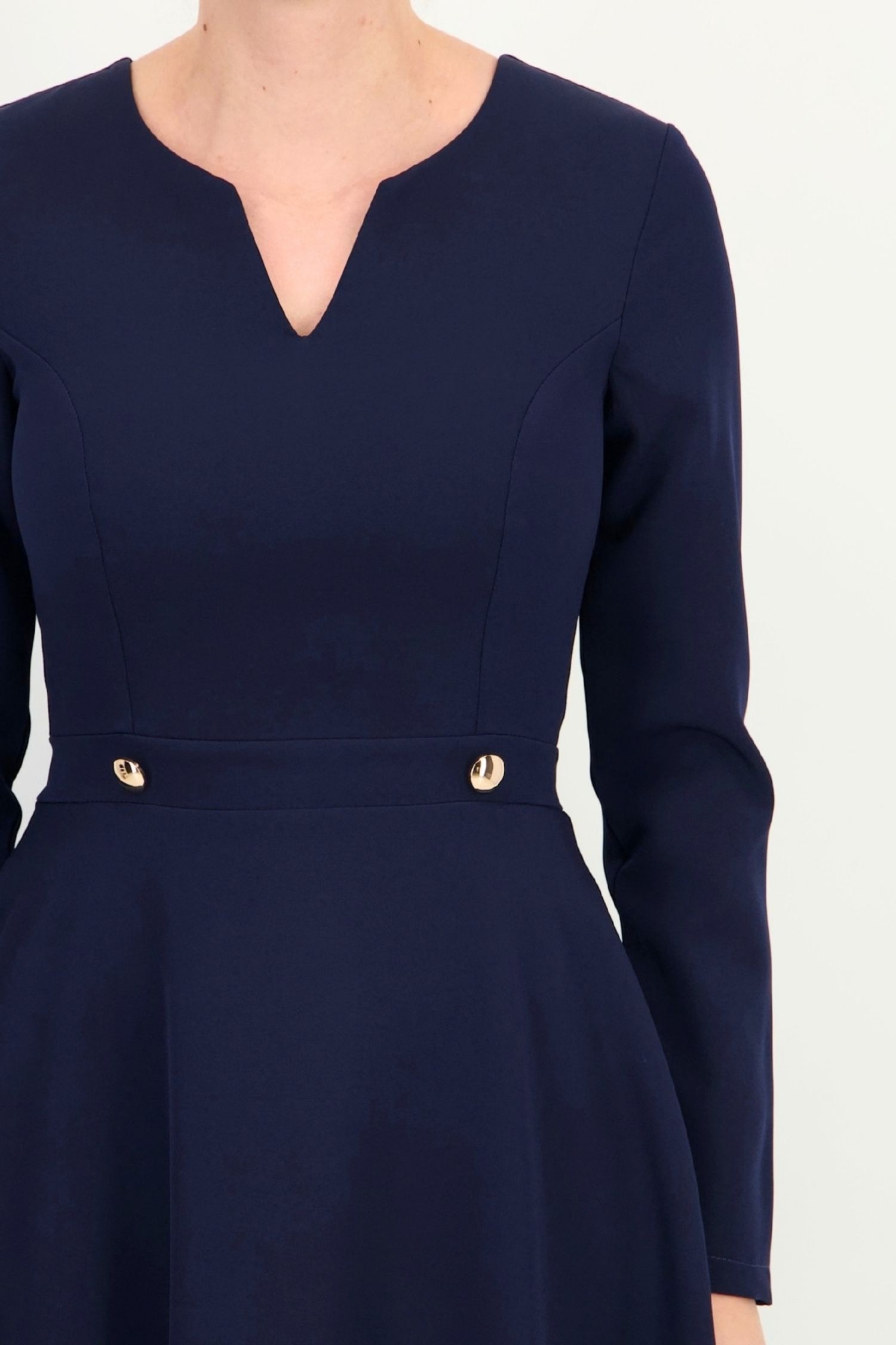 Rochie bleumarin maneca lunga din stofa elastica midi clos 6 - StarShinerS.ro