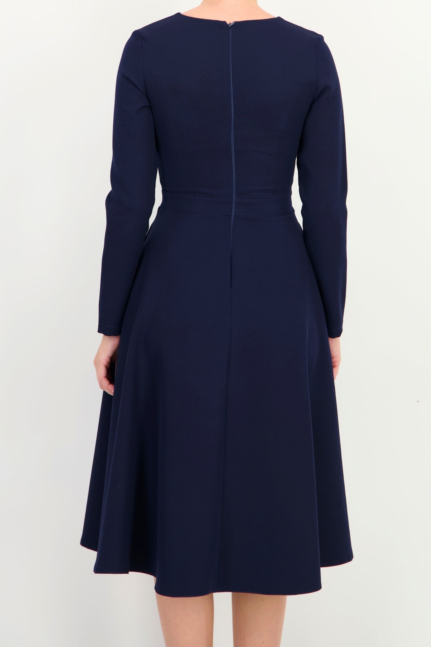Rochie bleumarin maneca lunga din stofa elastica midi clos 5 - StarShinerS.ro