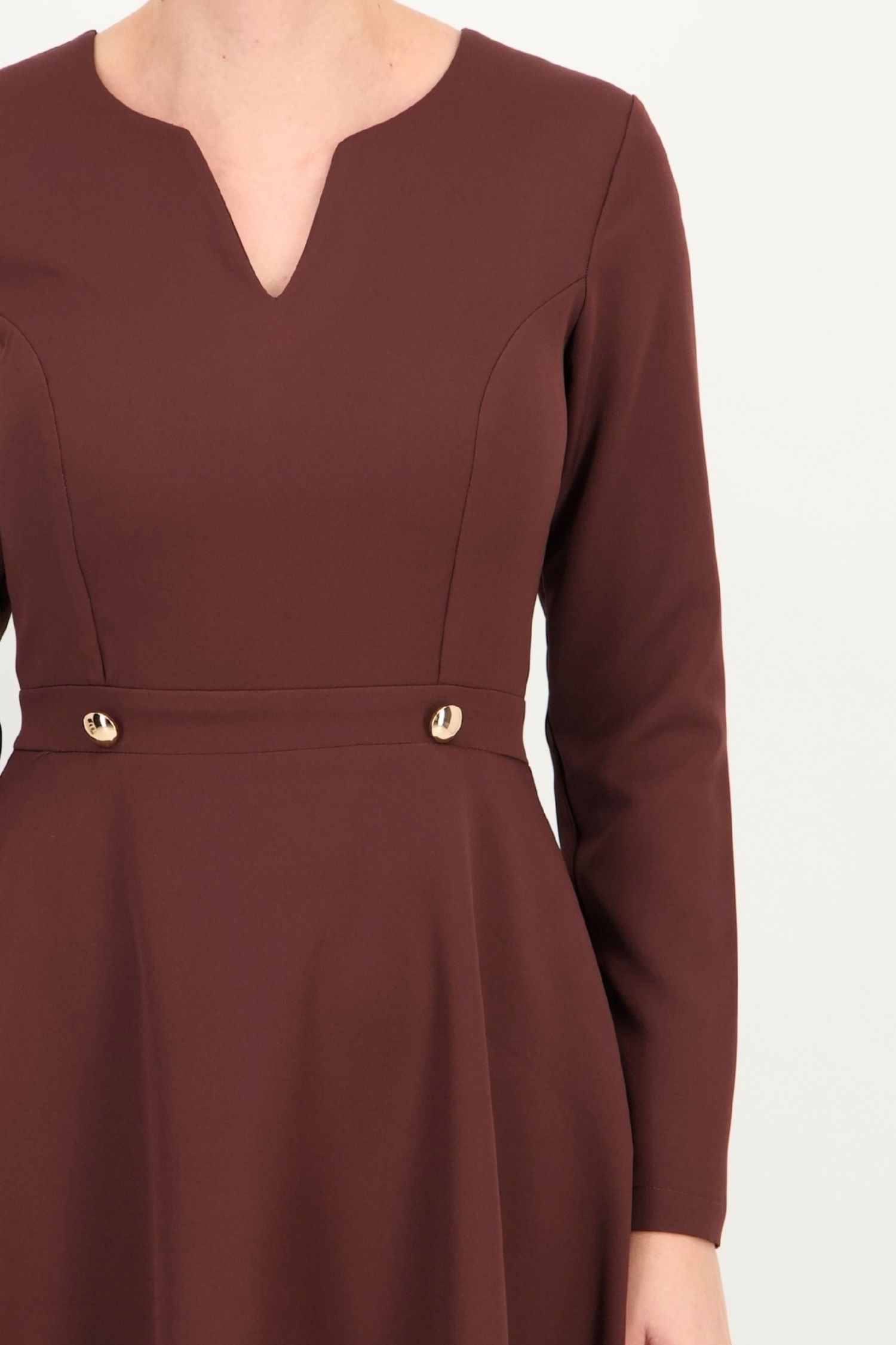 Rochie maro maneca lunga din stofa elastica midi clos 6 - StarShinerS.ro