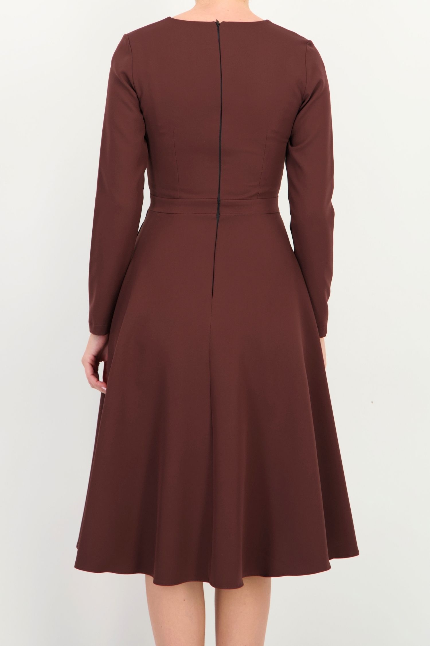Rochie maro maneca lunga din stofa elastica midi clos 5 - StarShinerS.ro