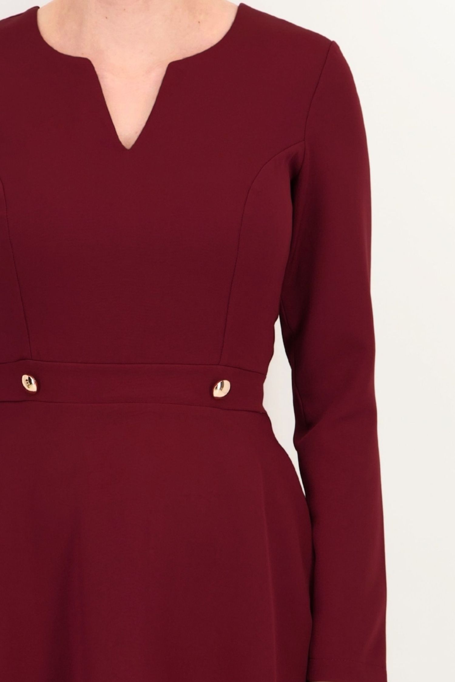 Rochie visiniu maneca lunga din stofa elastica midi clos 6 - StarShinerS.ro