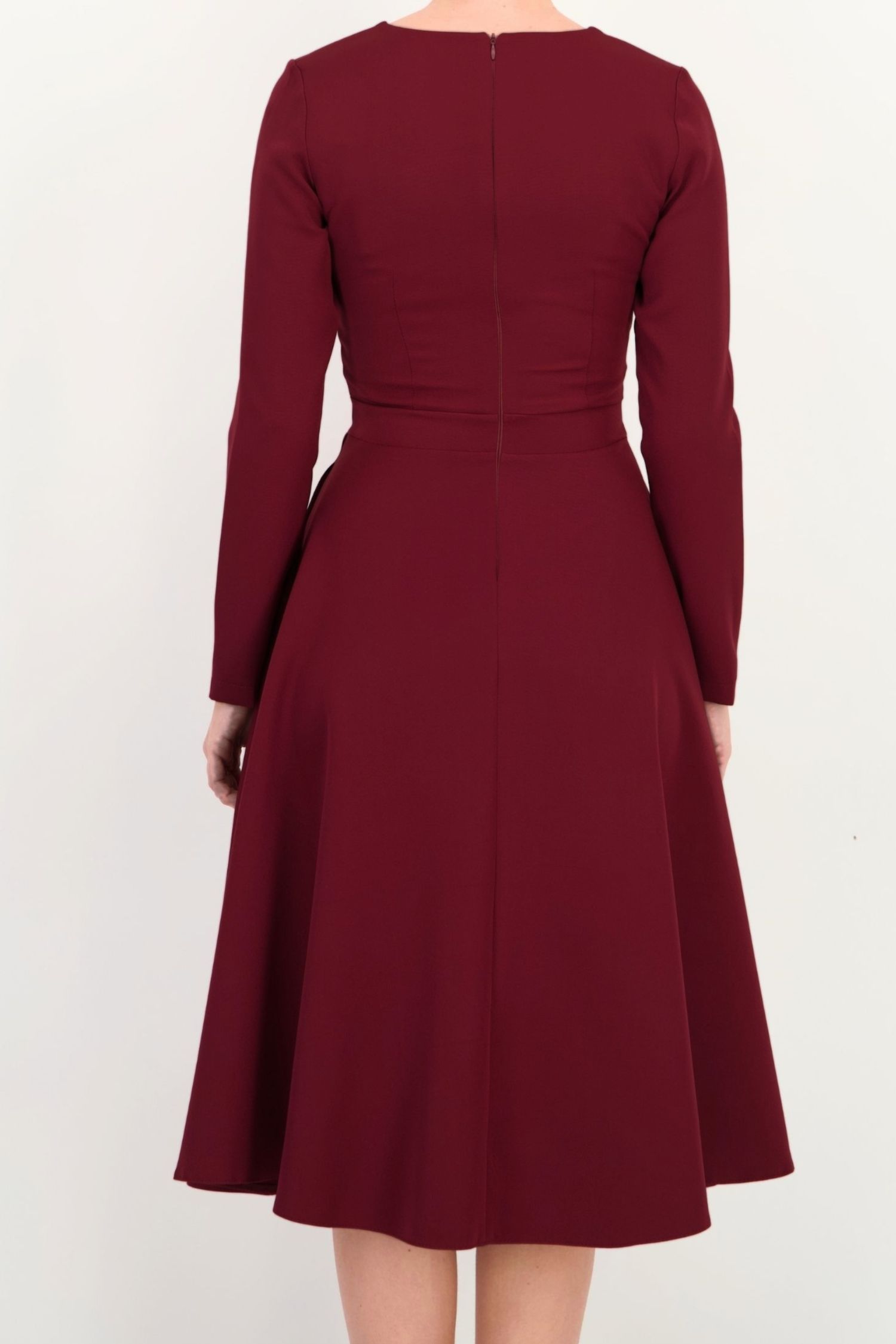 Rochie visiniu maneca lunga din stofa elastica midi clos 5 - StarShinerS.ro