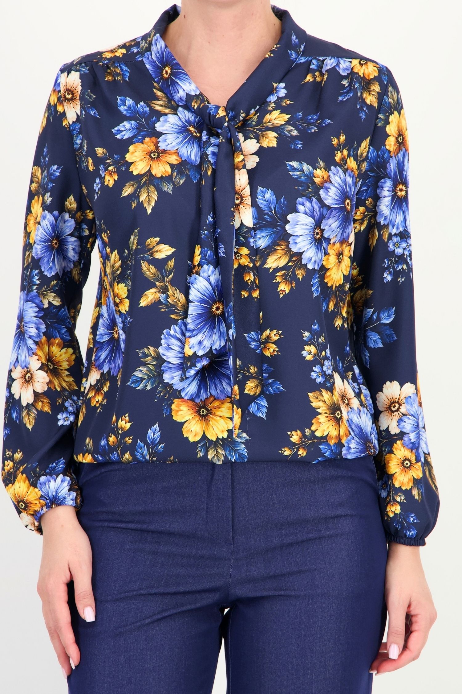 Bluza bleumarin floral din viscoza larg 3 - StarShinerS.ro