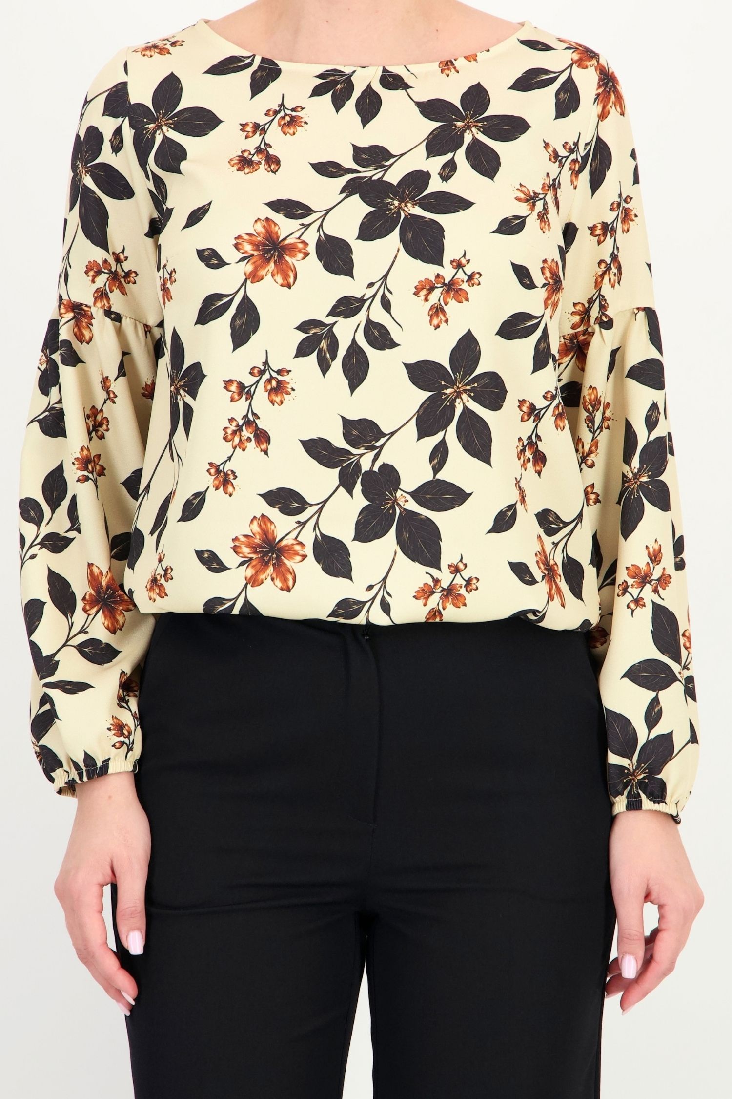 Bluza crem floral din viscoza larg 3 - StarShinerS.ro