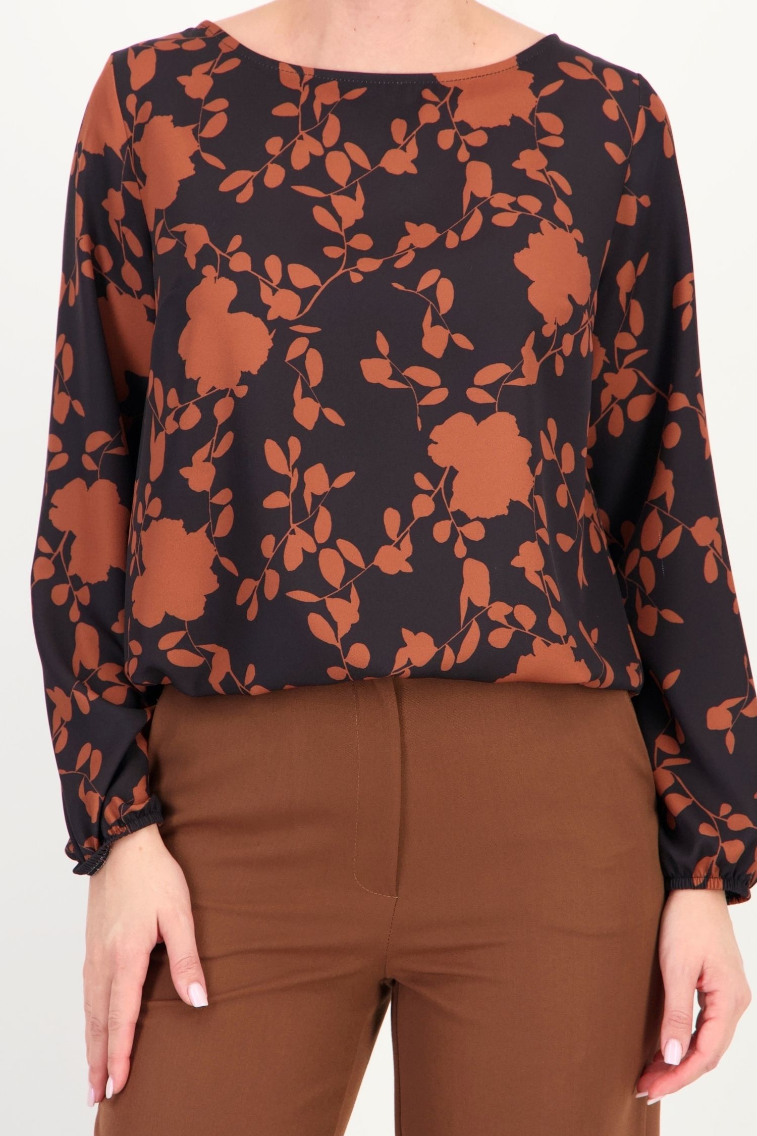 Bluza maro floral din viscoza larg 3 - StarShinerS.ro