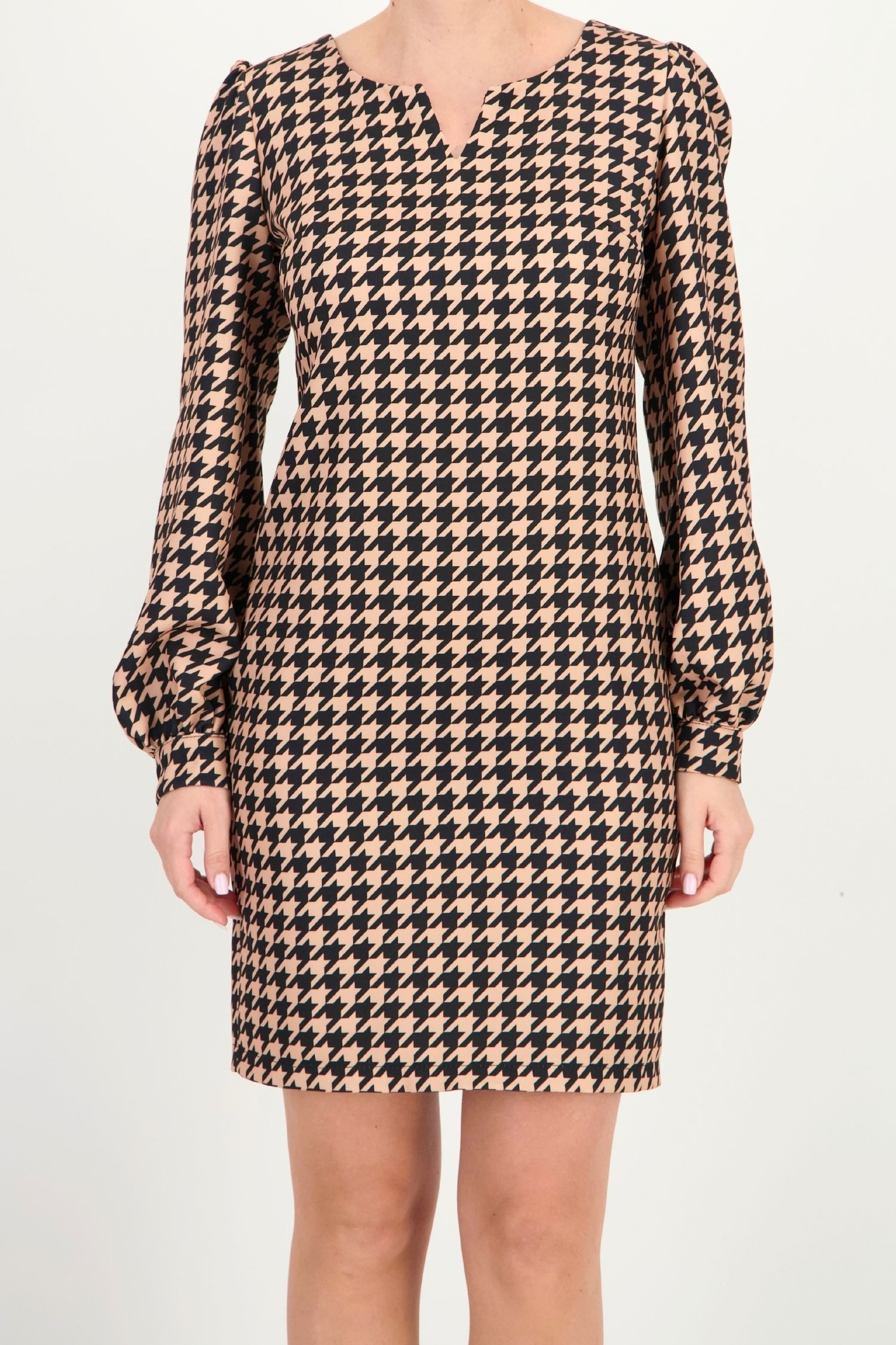 Rochie maro pepit din stofa elastica scurt drept 3 - StarShinerS.ro